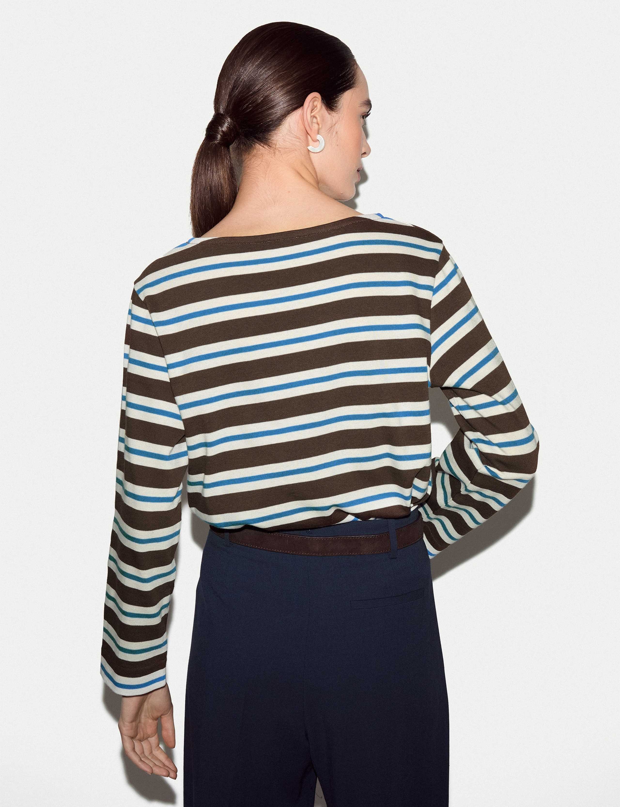 Pure Cotton Slash Neck Striped Top 3 of 5