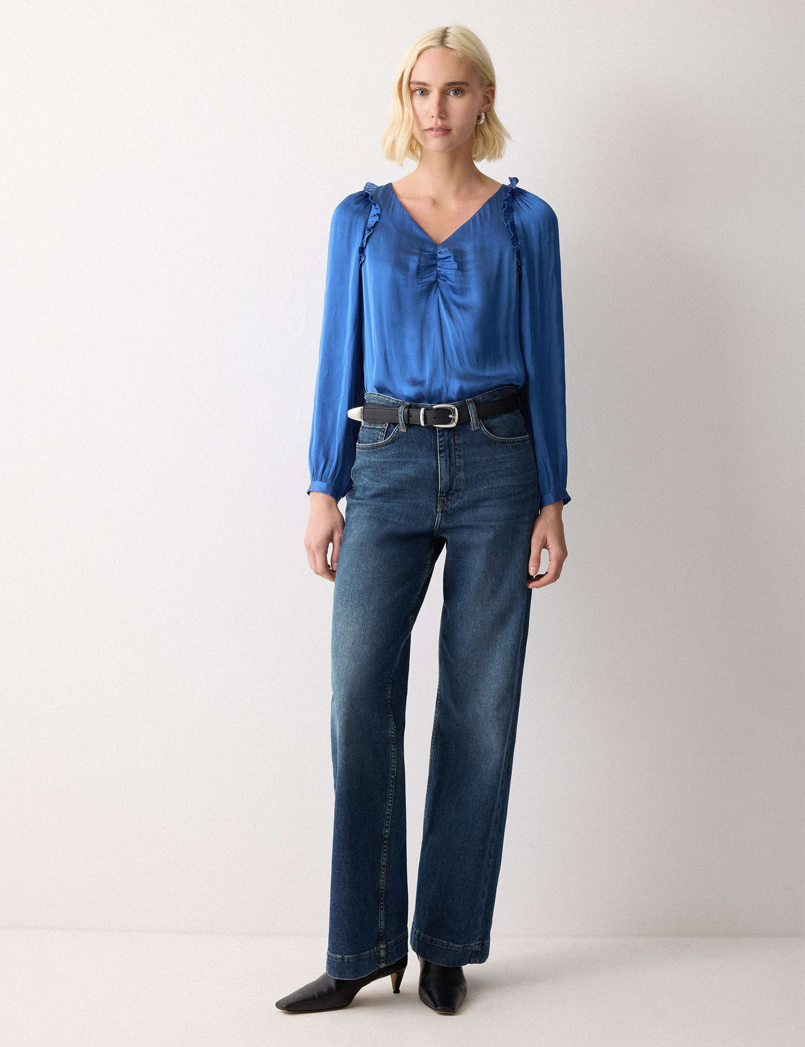 Satin V-Neck Relaxed Blouse 3 of 5