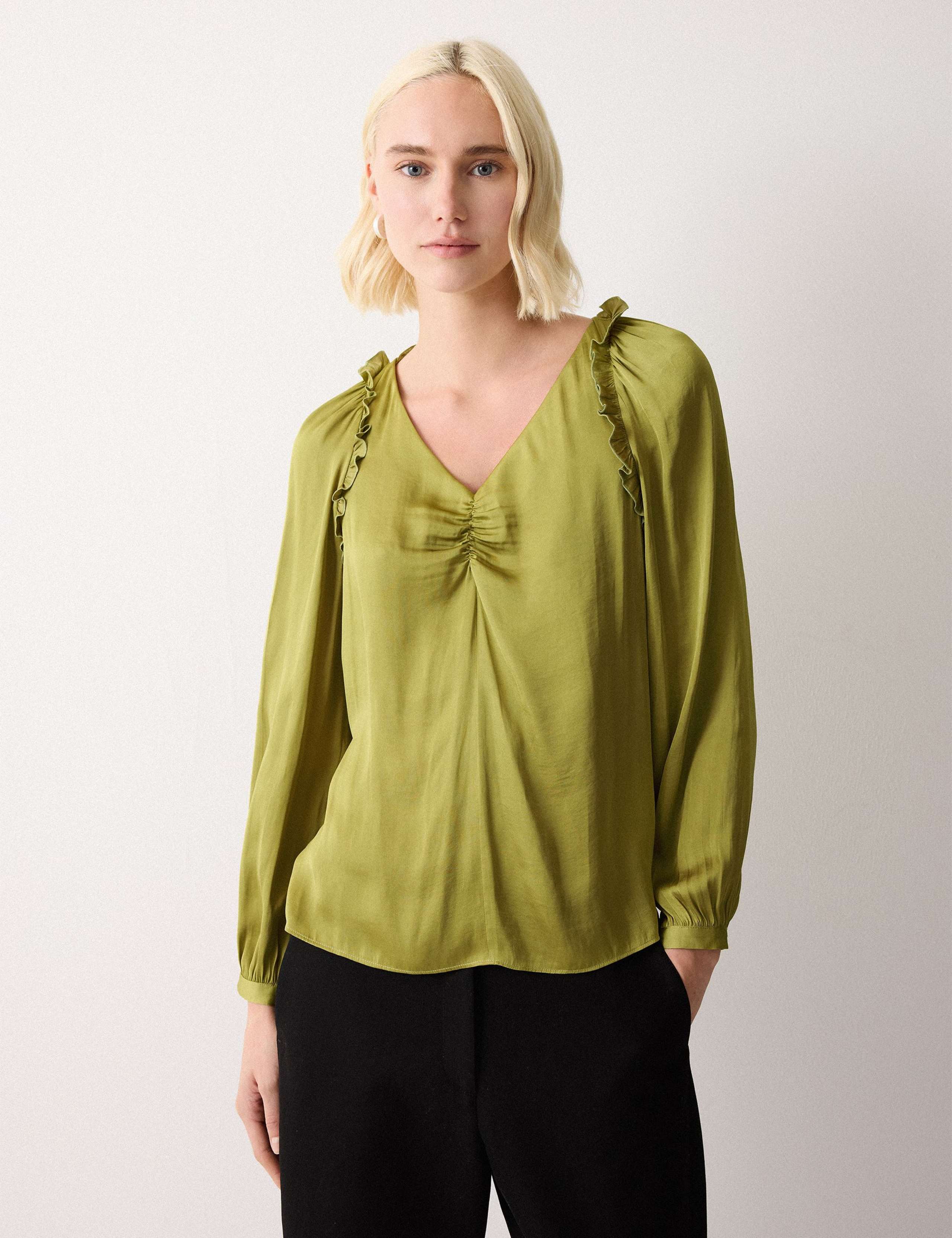 Satin V-Neck Relaxed Blouse 1 of 5