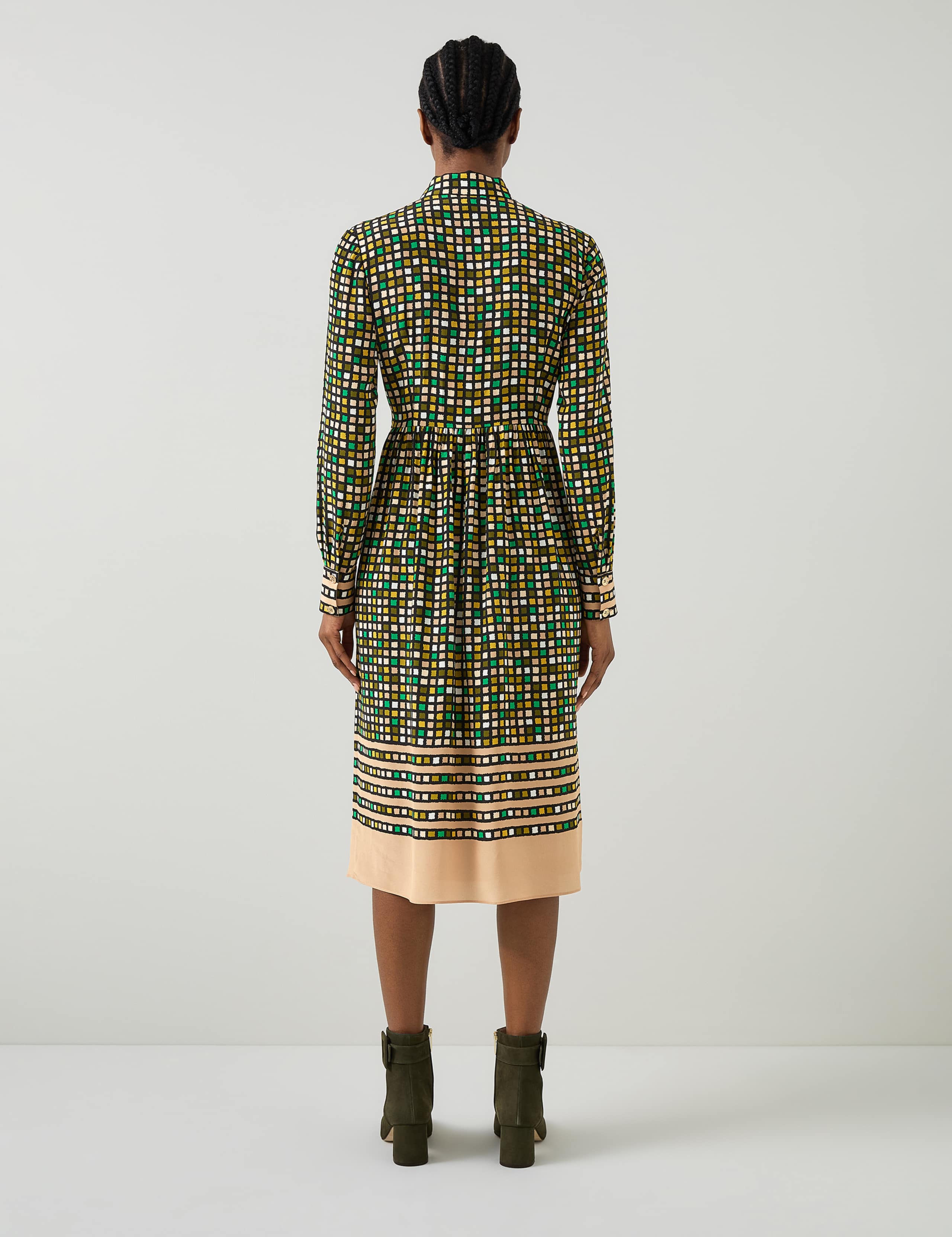 Pure Silk Geometric Tie Neck Shirt Dress 3 of 4