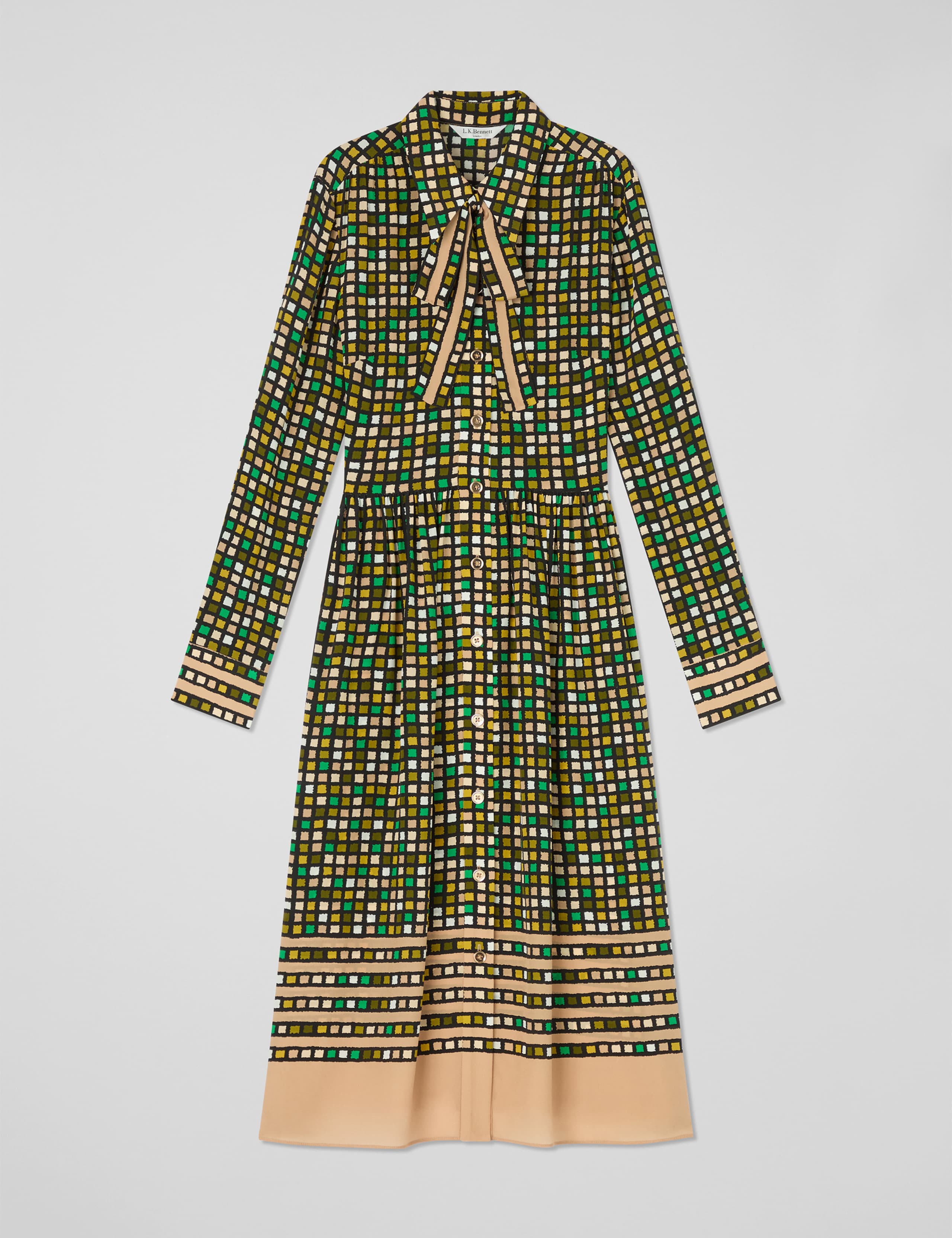 Pure Silk Geometric Tie Neck Shirt Dress 2 of 4