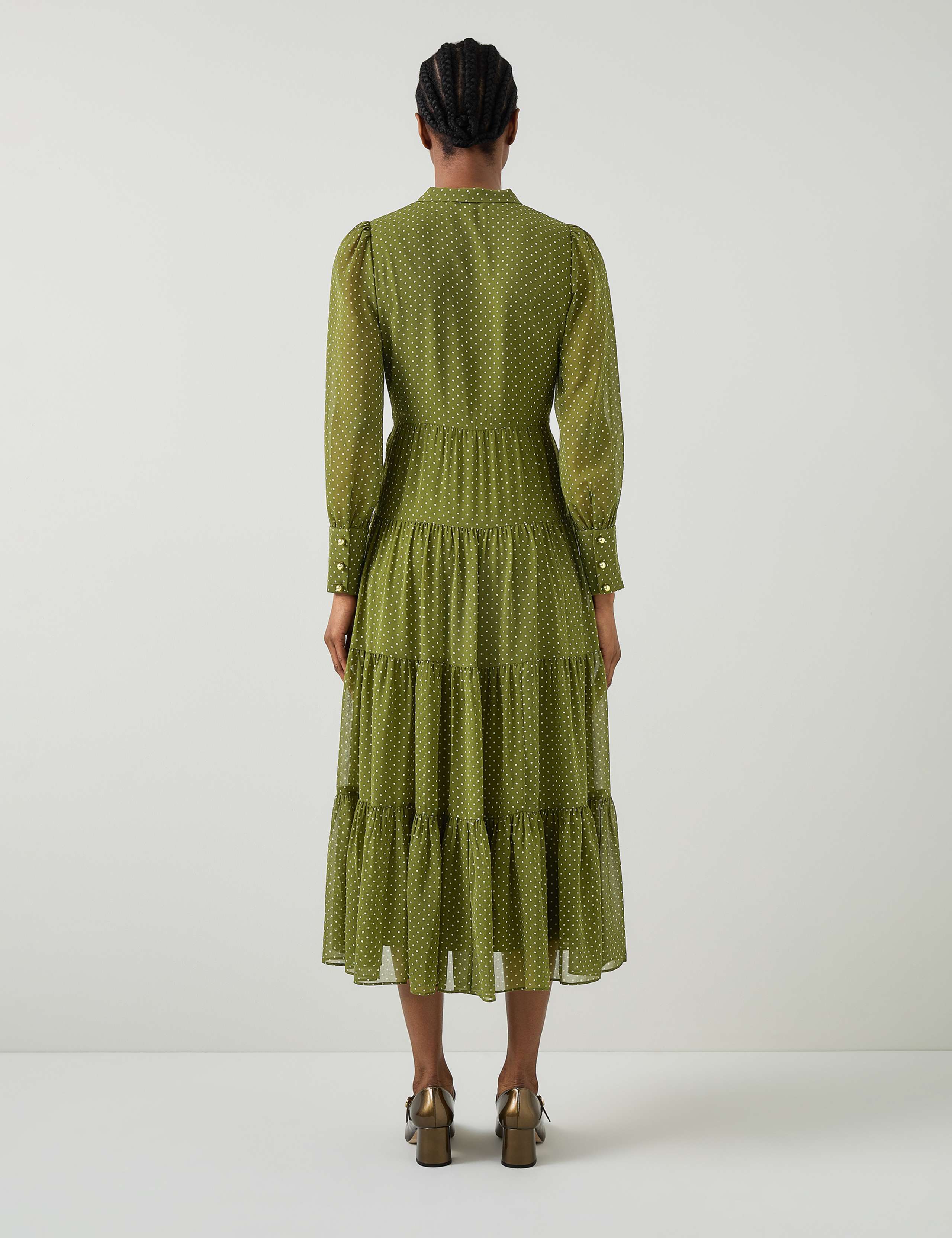 Polka Dot Tie Neck Midi Tiered Dress 3 of 4