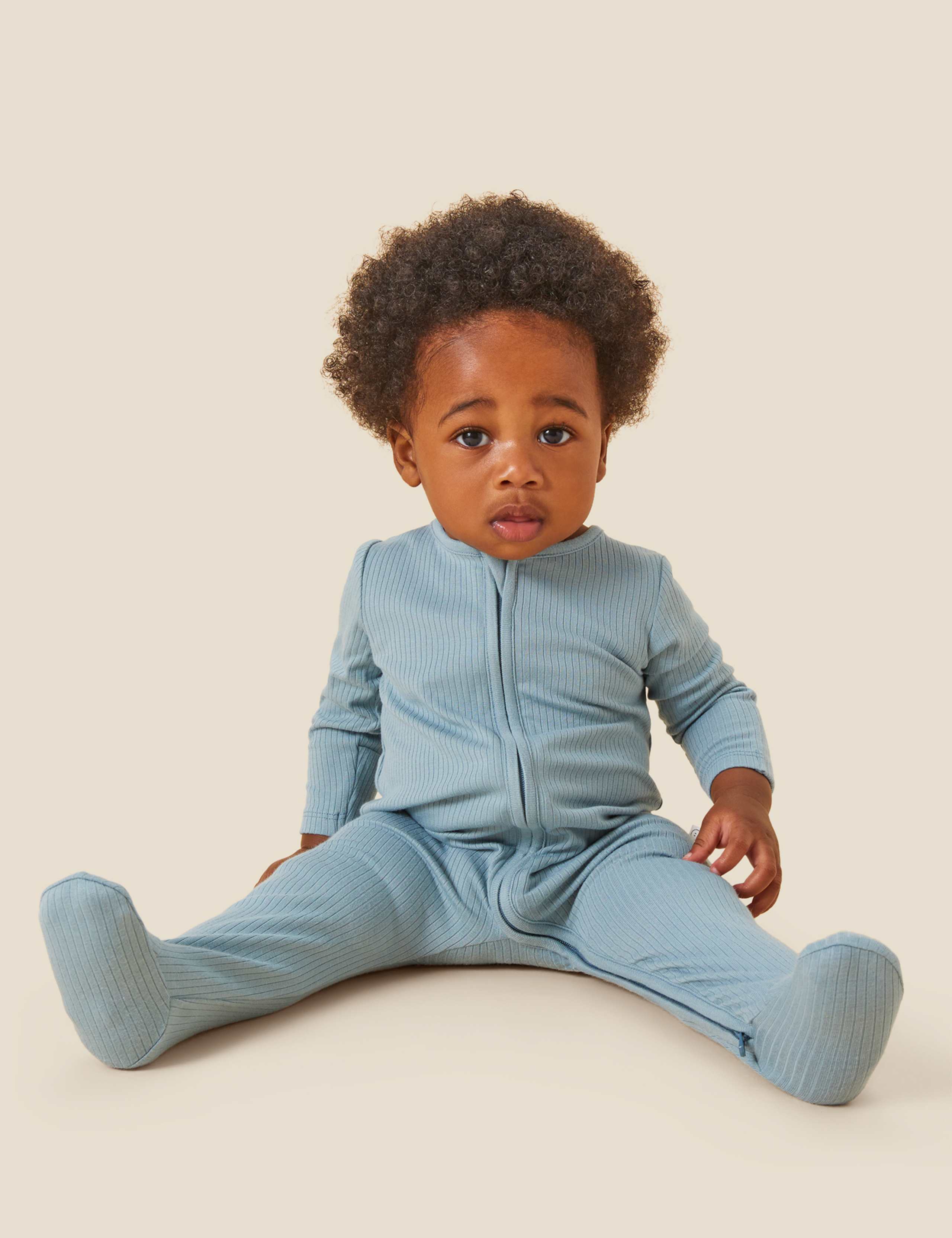 Two-Way Zip Ribbed Sleepsuit with Cotton (0-24 Mths) 1 of 5