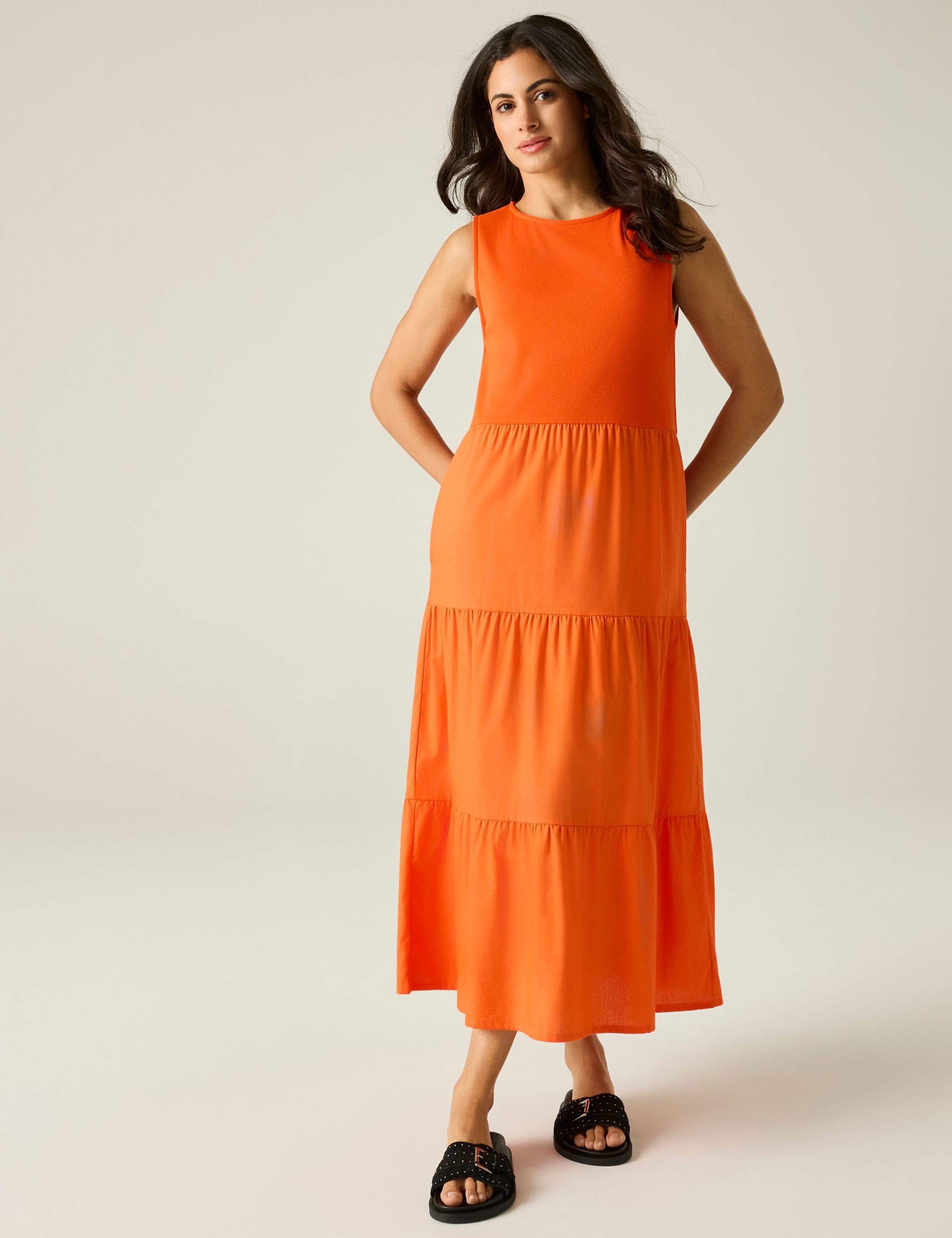 Cotton Rich Midi Tiered Dress 1 of 5