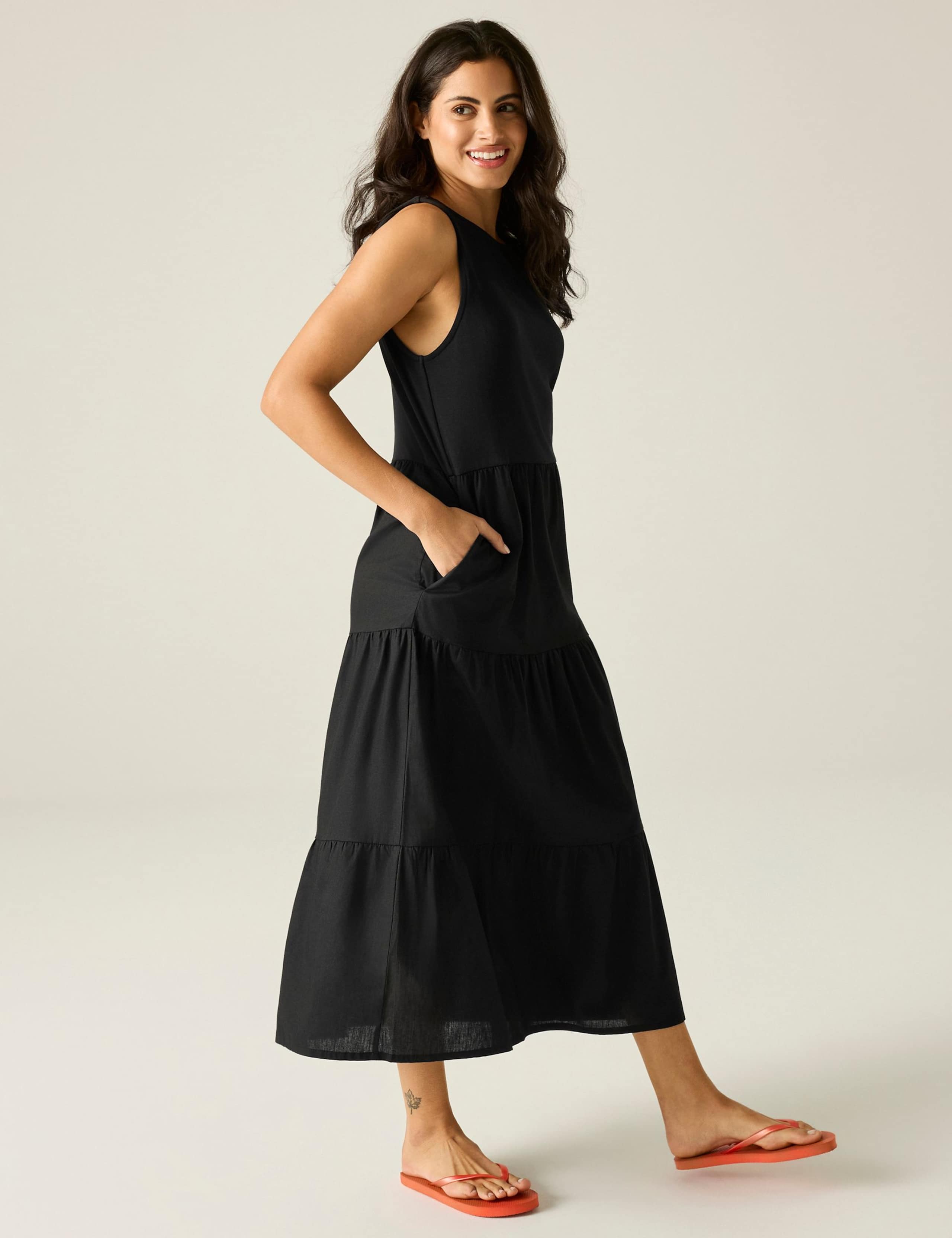 Cotton Rich Midi Tiered Dress 3 of 6