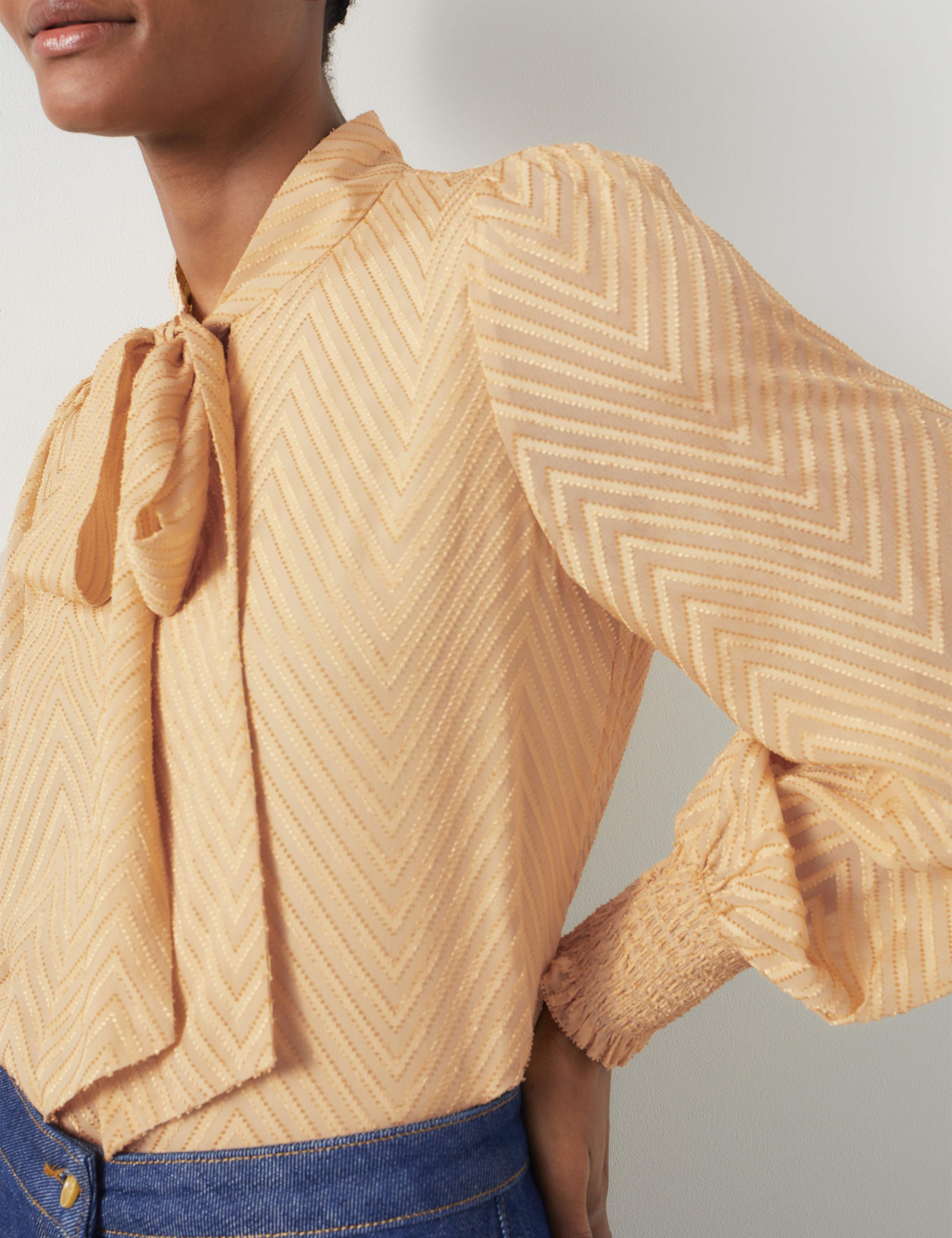 Silk Rich Chevron Tie Neck Blouse 4 of 4