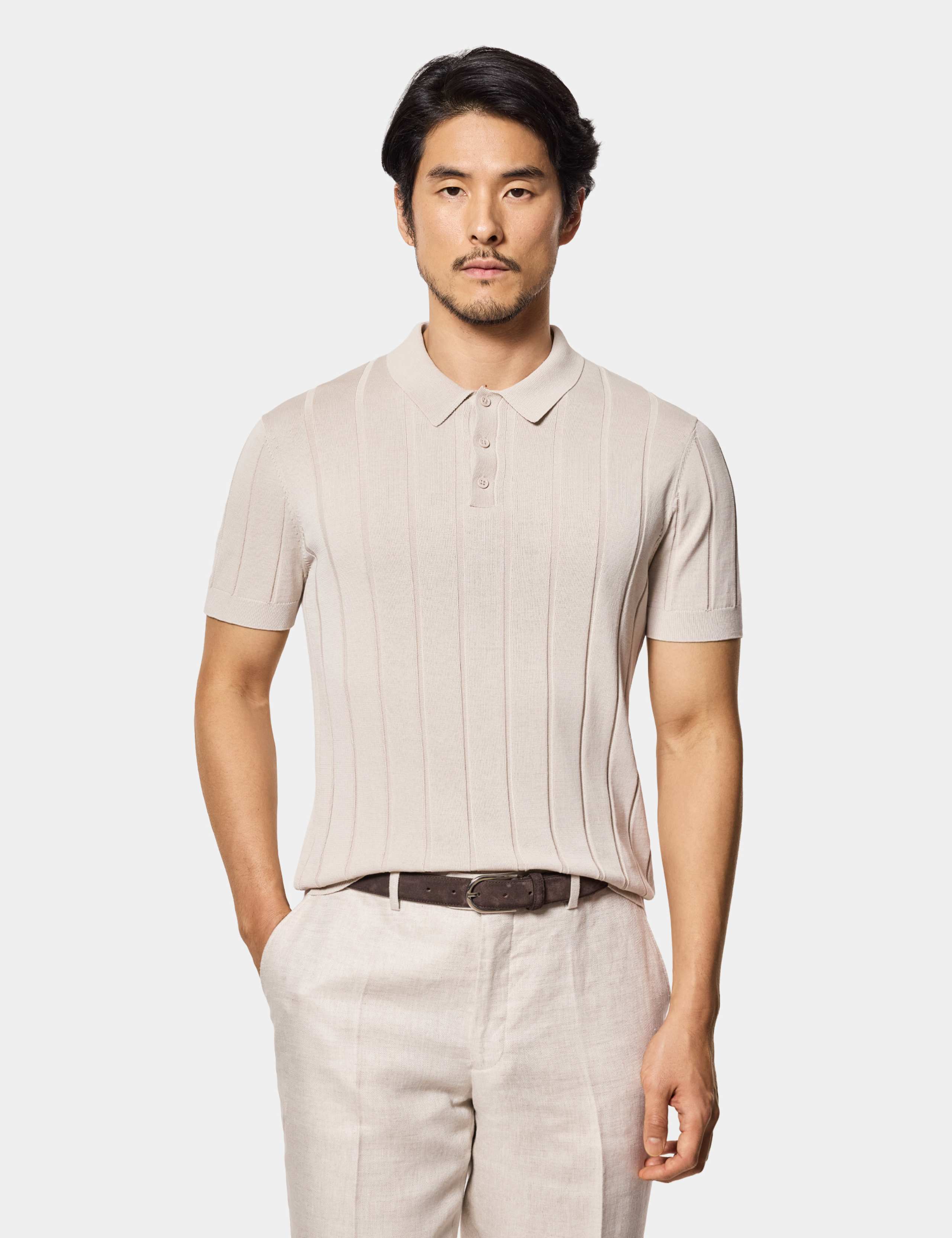 Pure Cotton Rib Knitted Polo Shirt 3 of 5