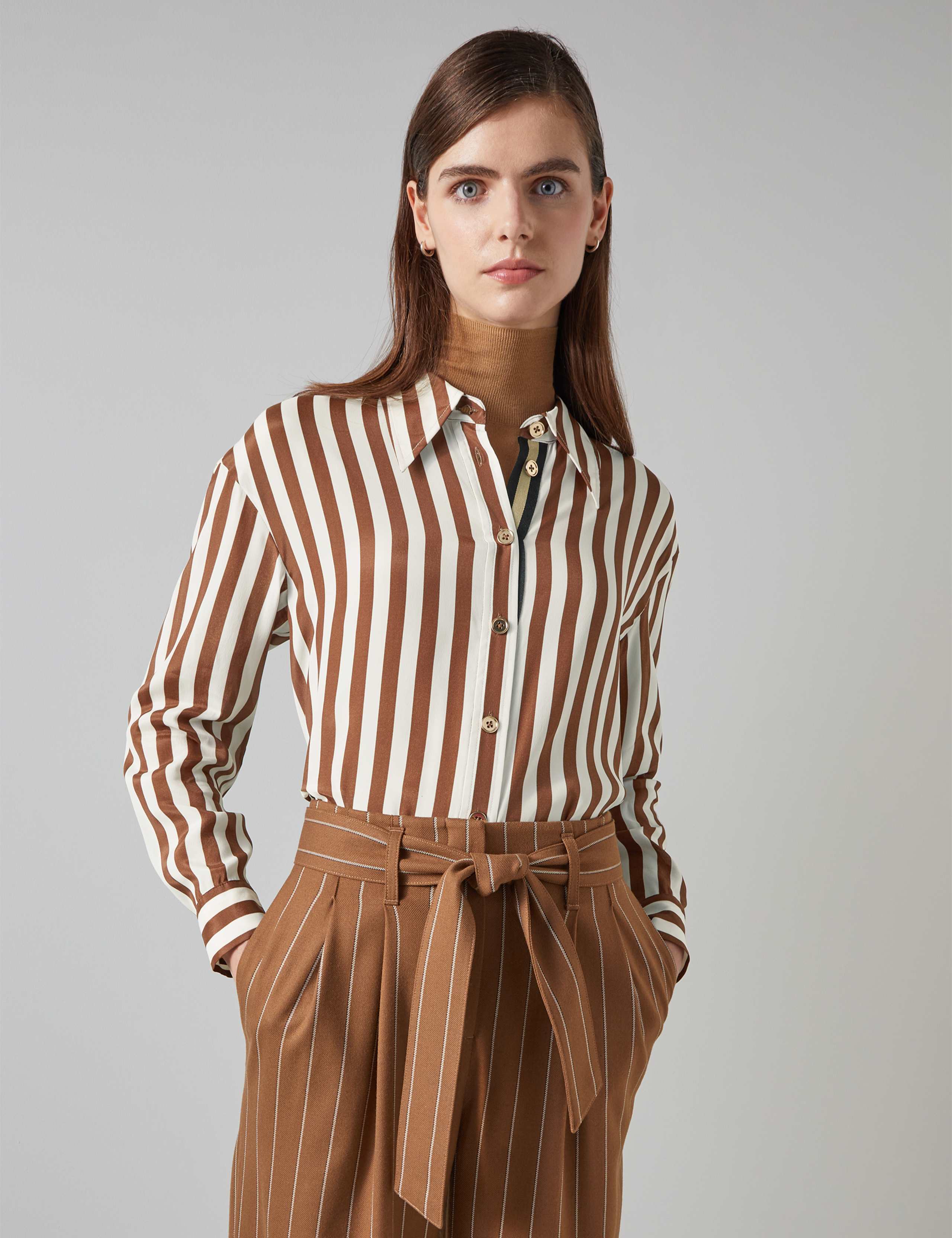 Striped Collared Button Through Blouse 1 of 4