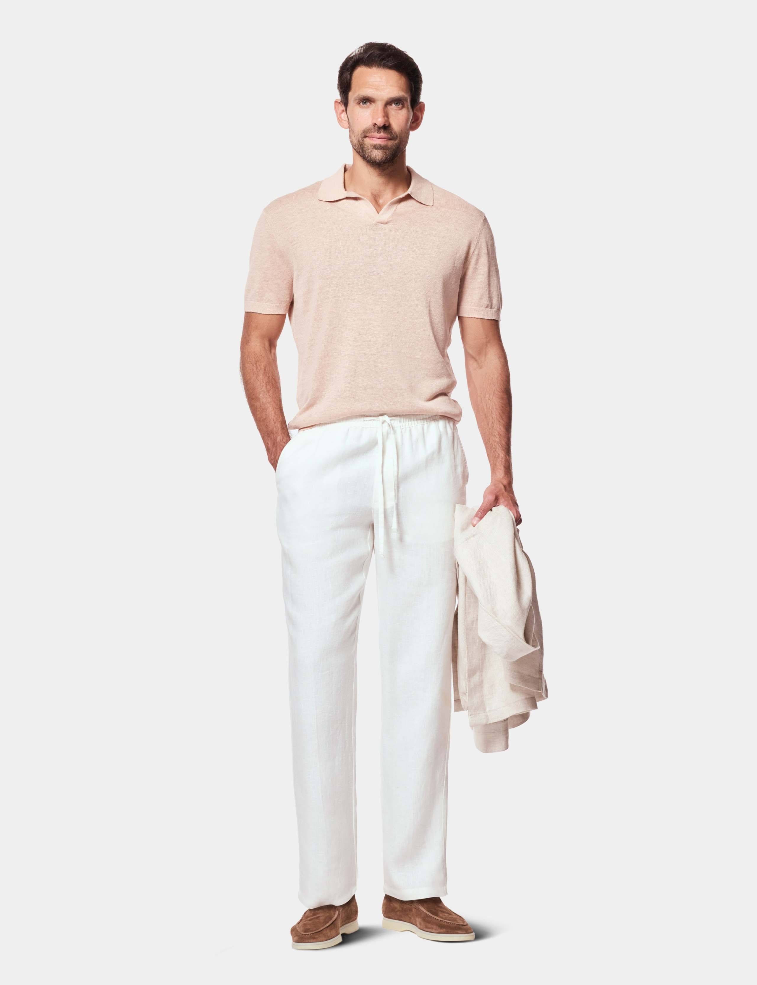 Sim Fit Pure Linen Open Collar Polo Shirt 3 of 4