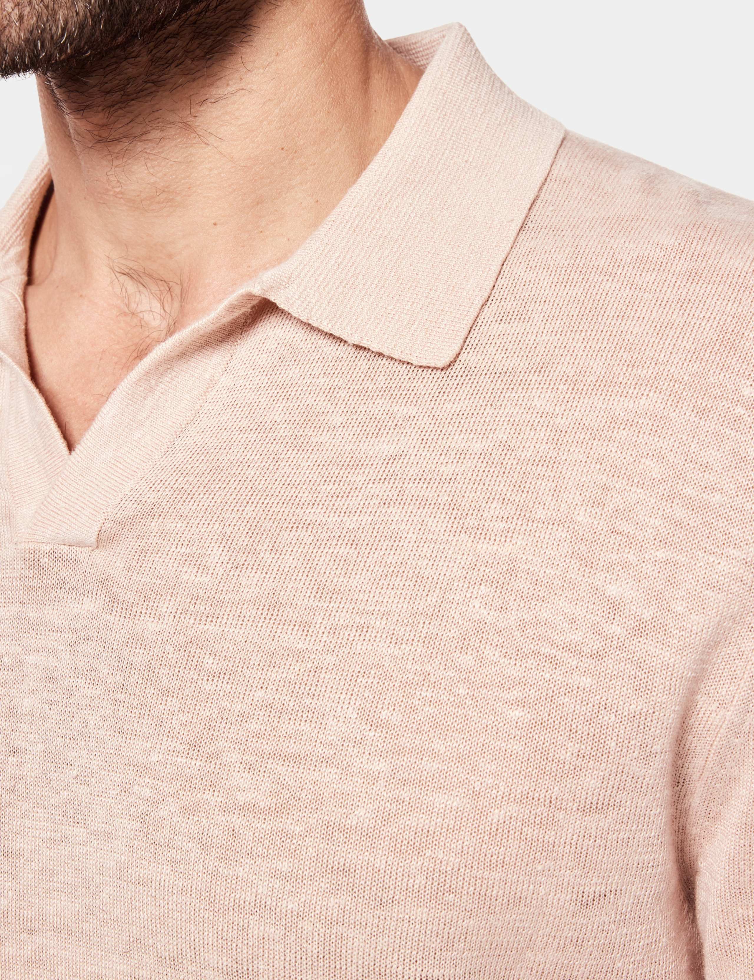 Sim Fit Pure Linen Open Collar Polo Shirt 2 of 4