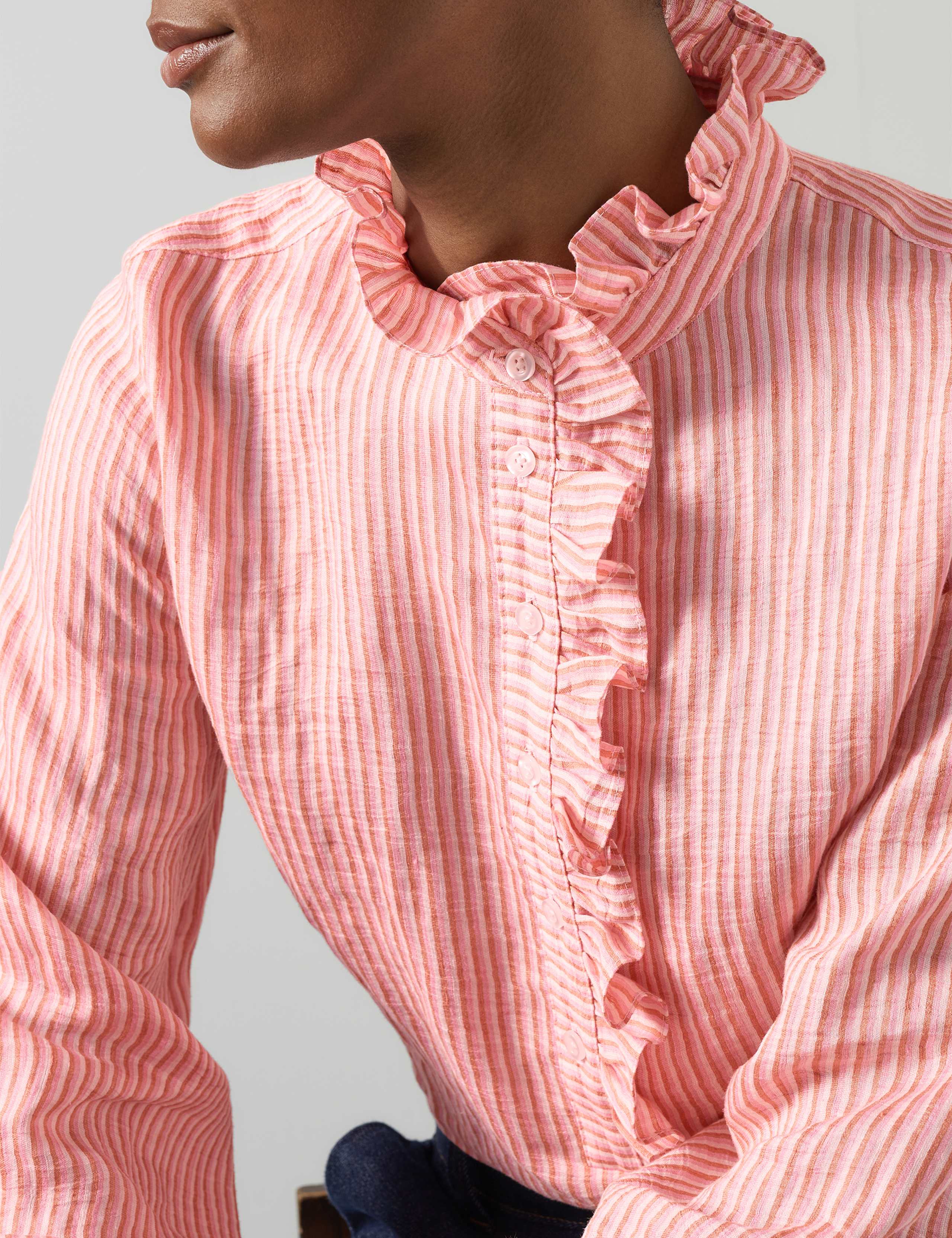 Linen Rich Textured Ruffle Blouse 4 of 4