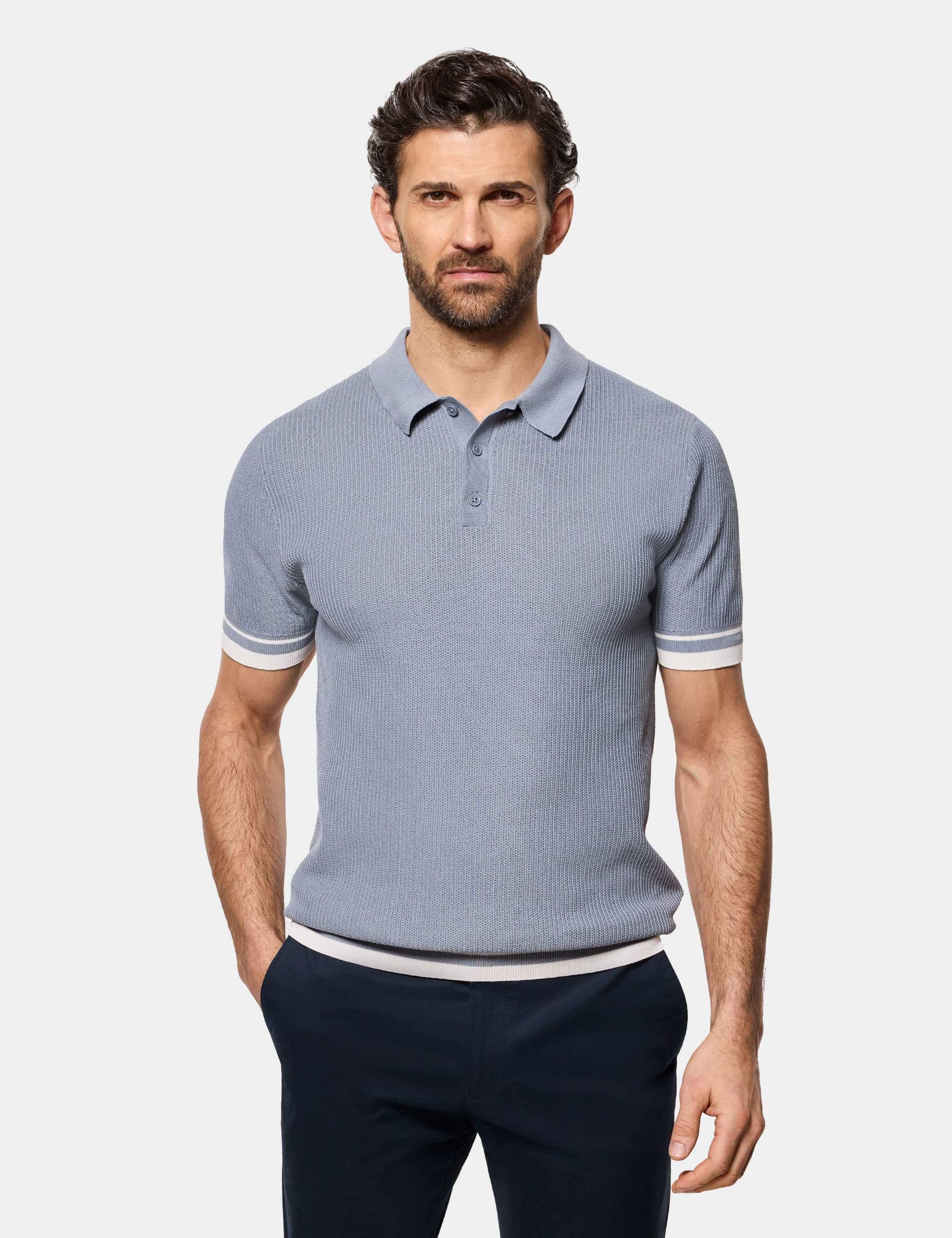 Pure Cotton Textured Knitted Polo Shirt 1 of 3