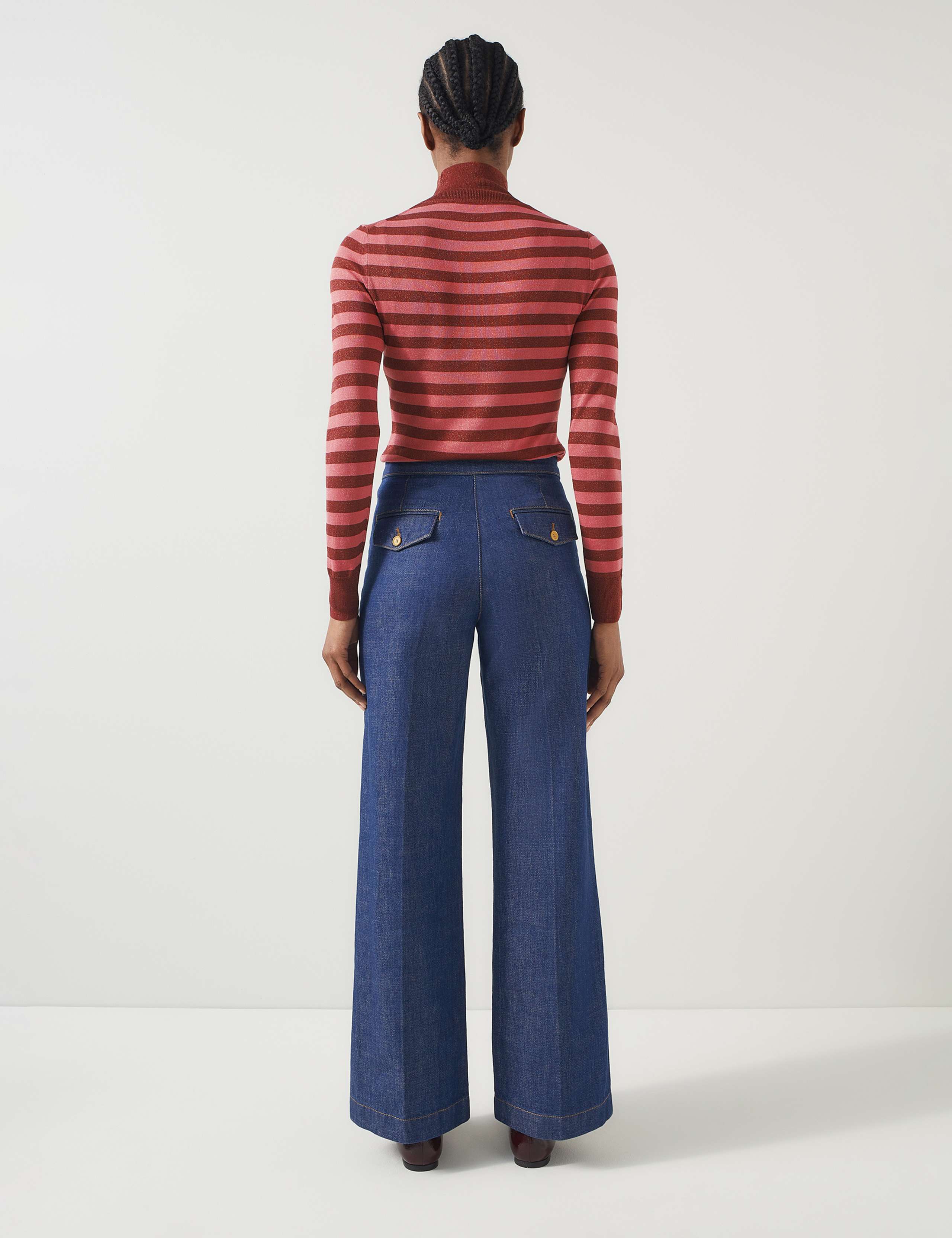 Metallic Striped Funnel Neck Knitted Top 2 of 3