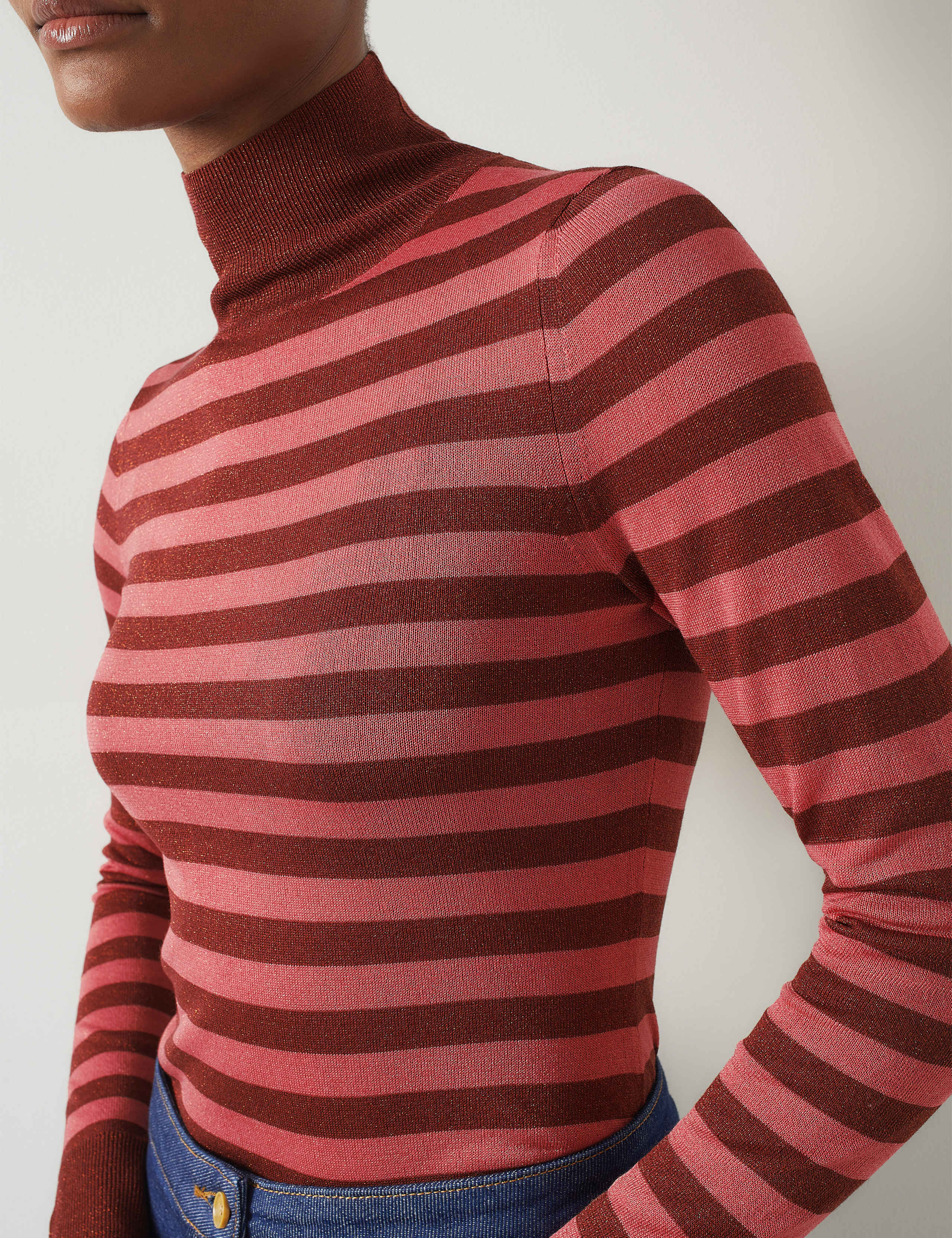 Metallic Striped Funnel Neck Knitted Top 3 of 3