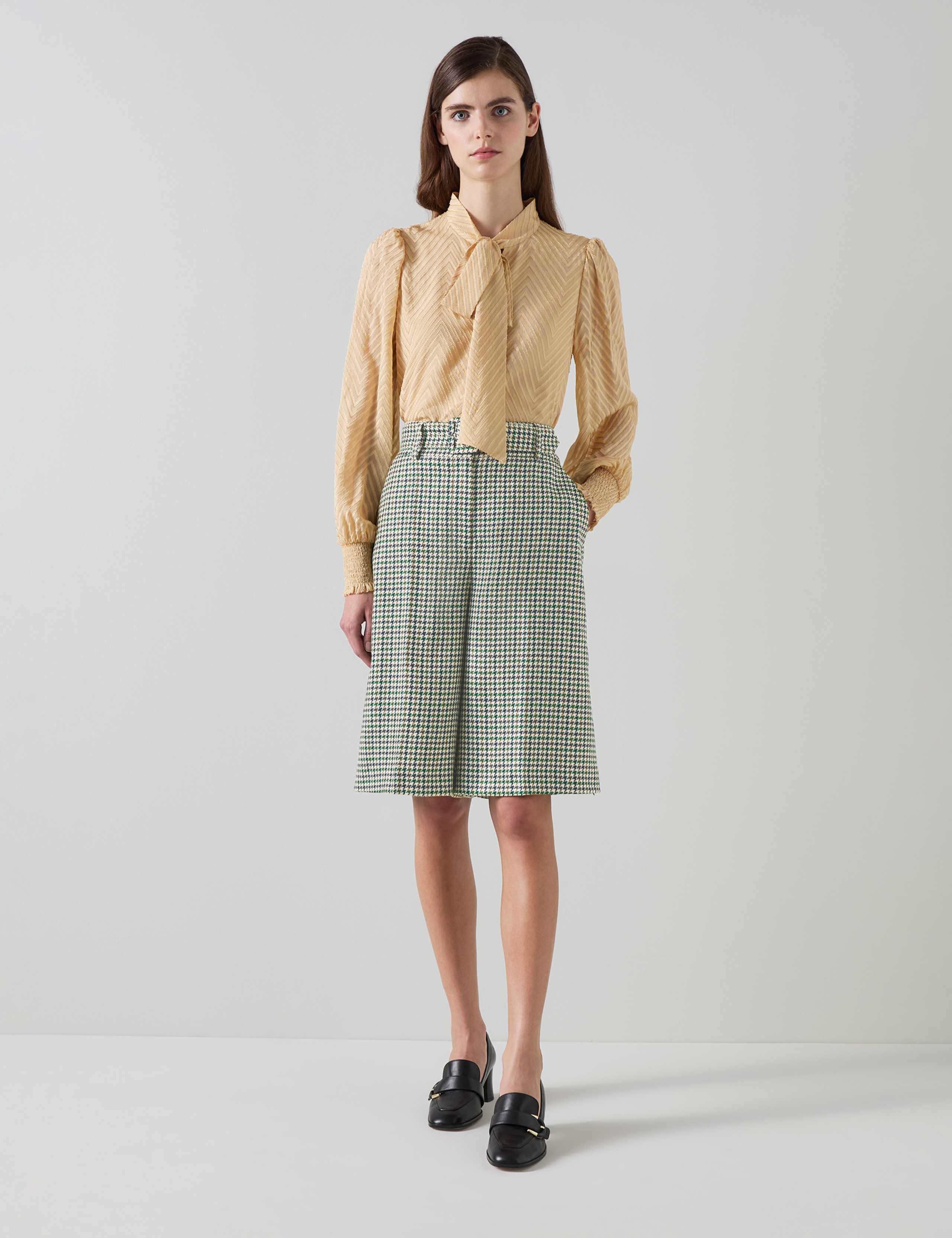 Pure Wool Checked High Waisted Belted Shorts 1 of 3