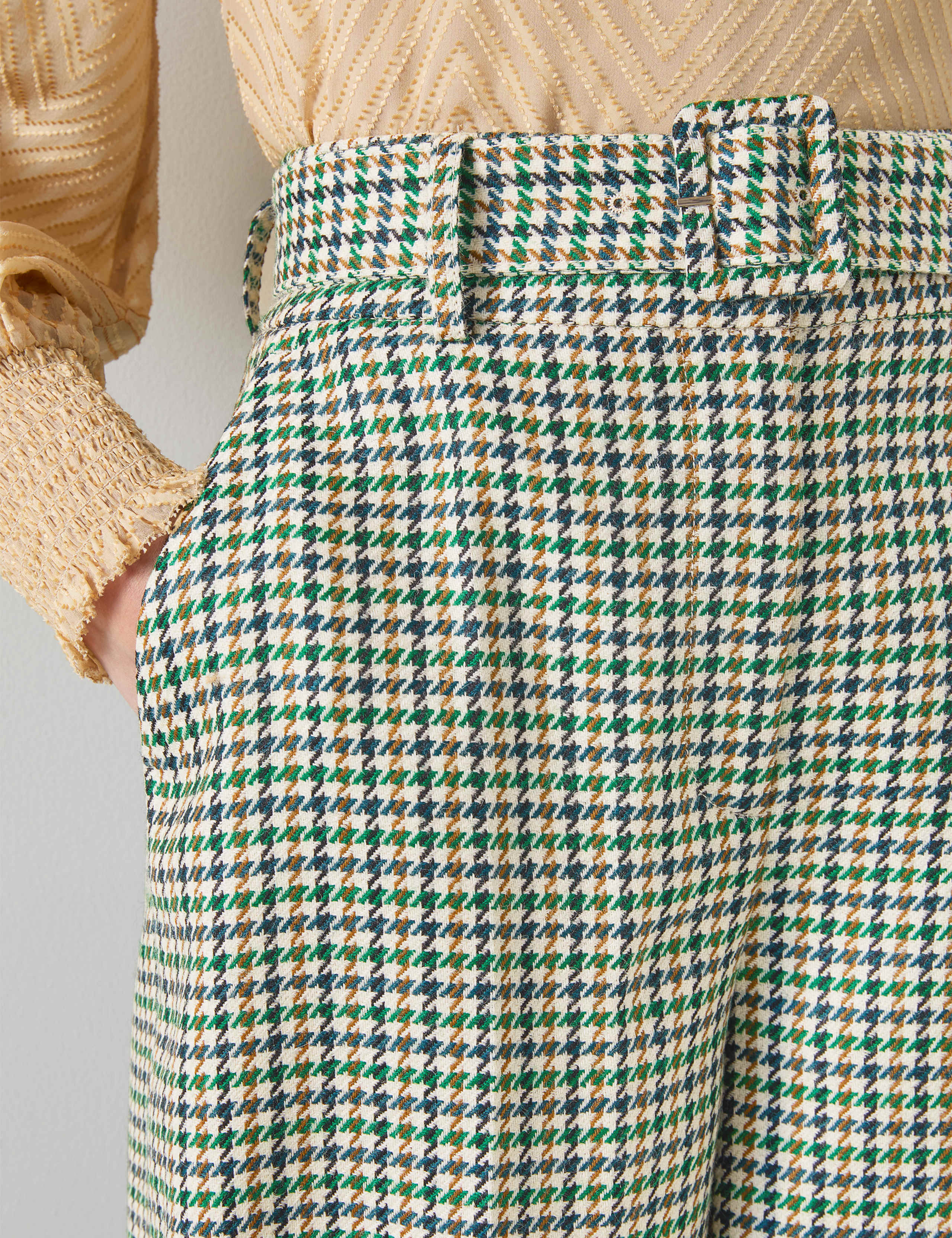 Pure Wool Checked High Waisted Belted Shorts 3 of 3
