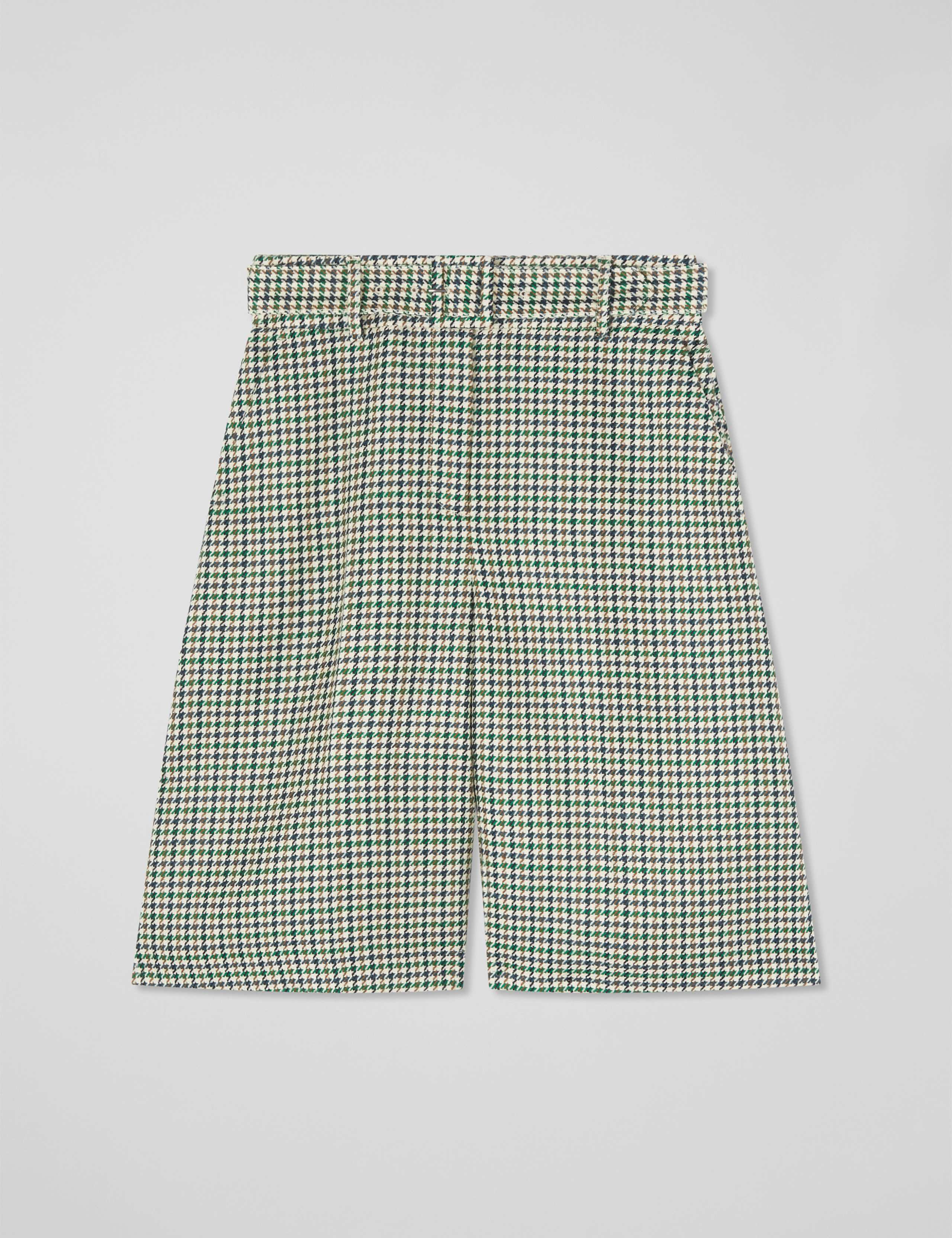 Pure Wool Checked High Waisted Belted Shorts 2 of 3