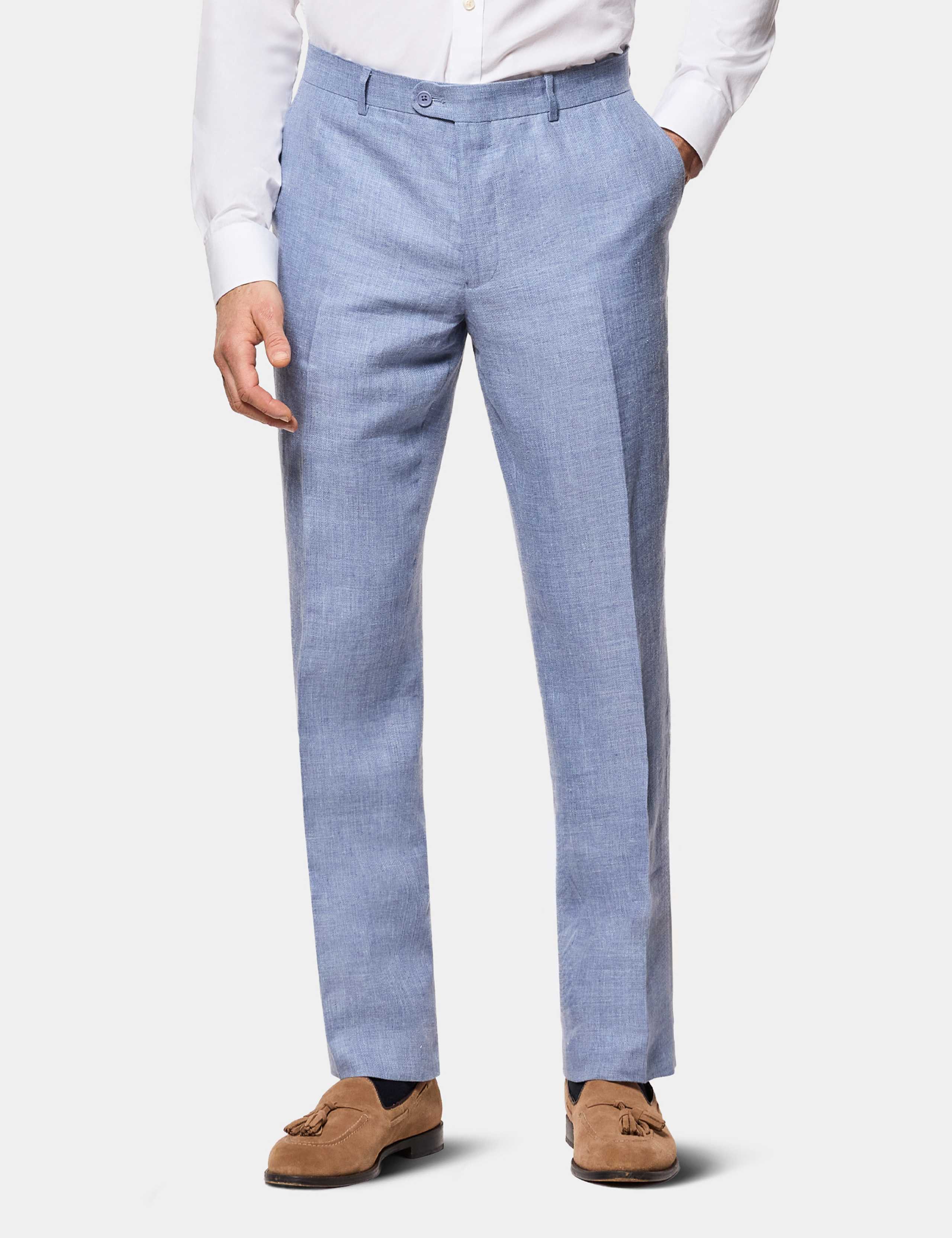 Slim Fit Pure Linen Single Pleat Trousers 1 of 3