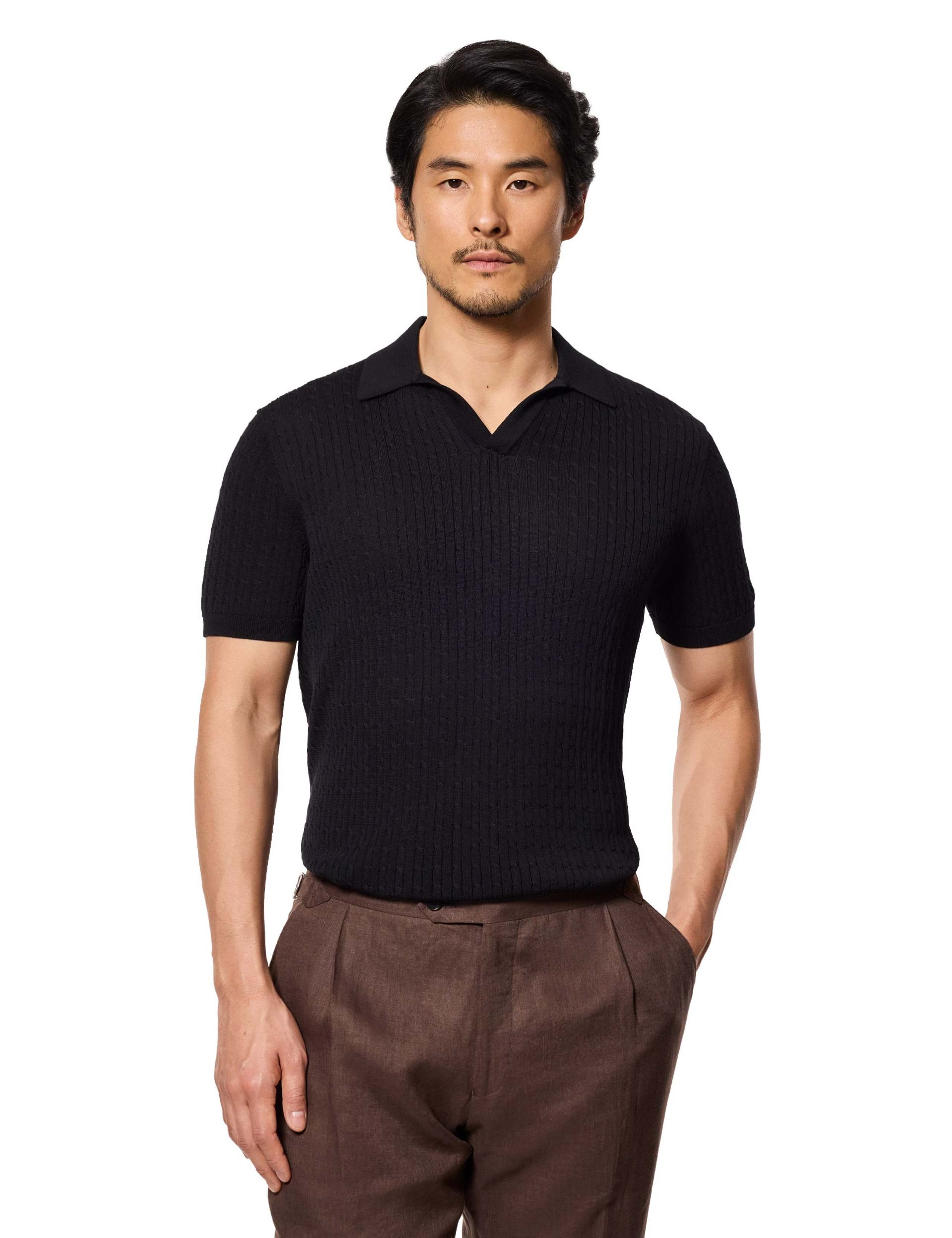 Pure Cotton Cable Knit Polo Shirt 1 of 3
