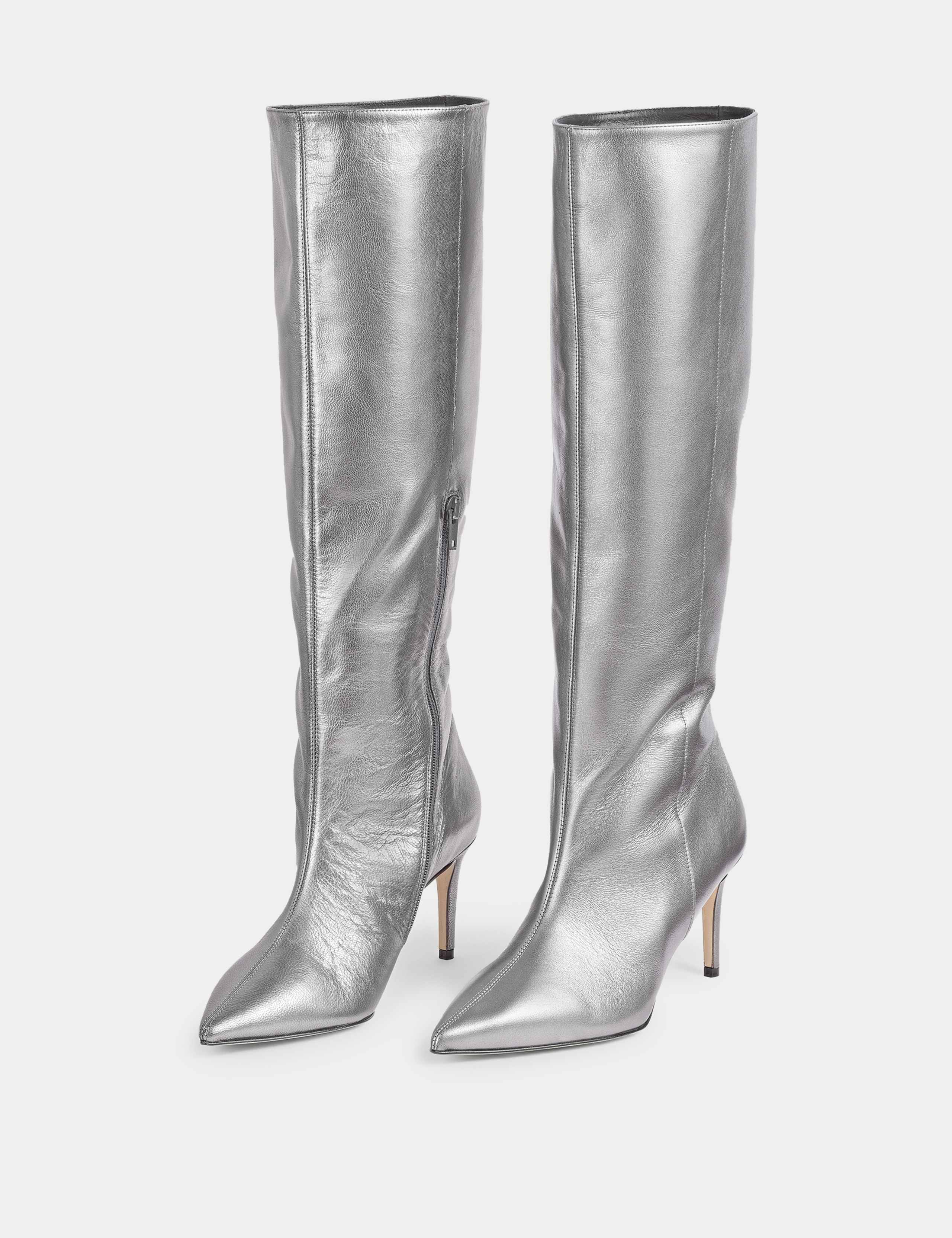 Leather Metallic Stiletto Heel Knee High Boots 3 of 6