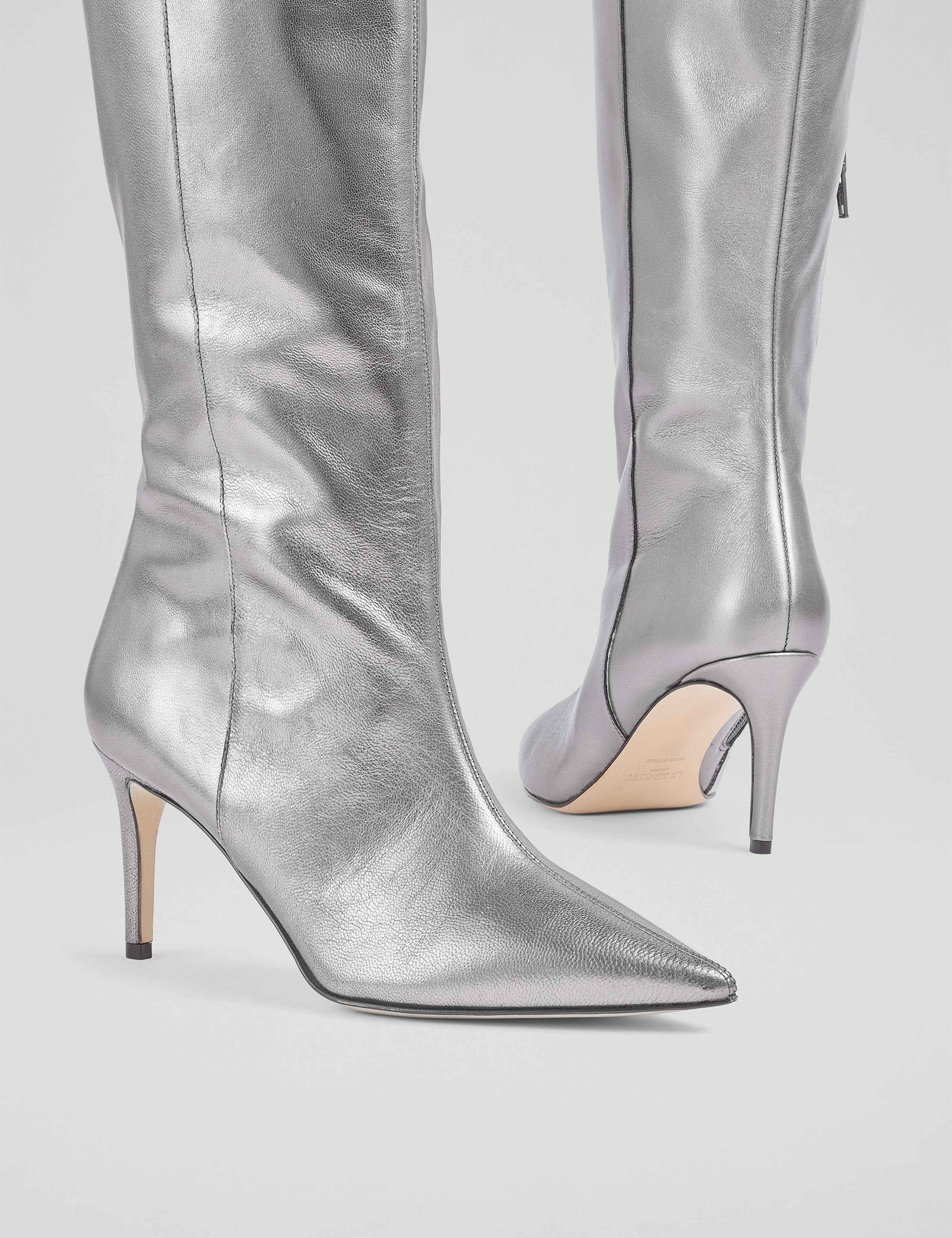 Leather Metallic Stiletto Heel Knee High Boots 5 of 6