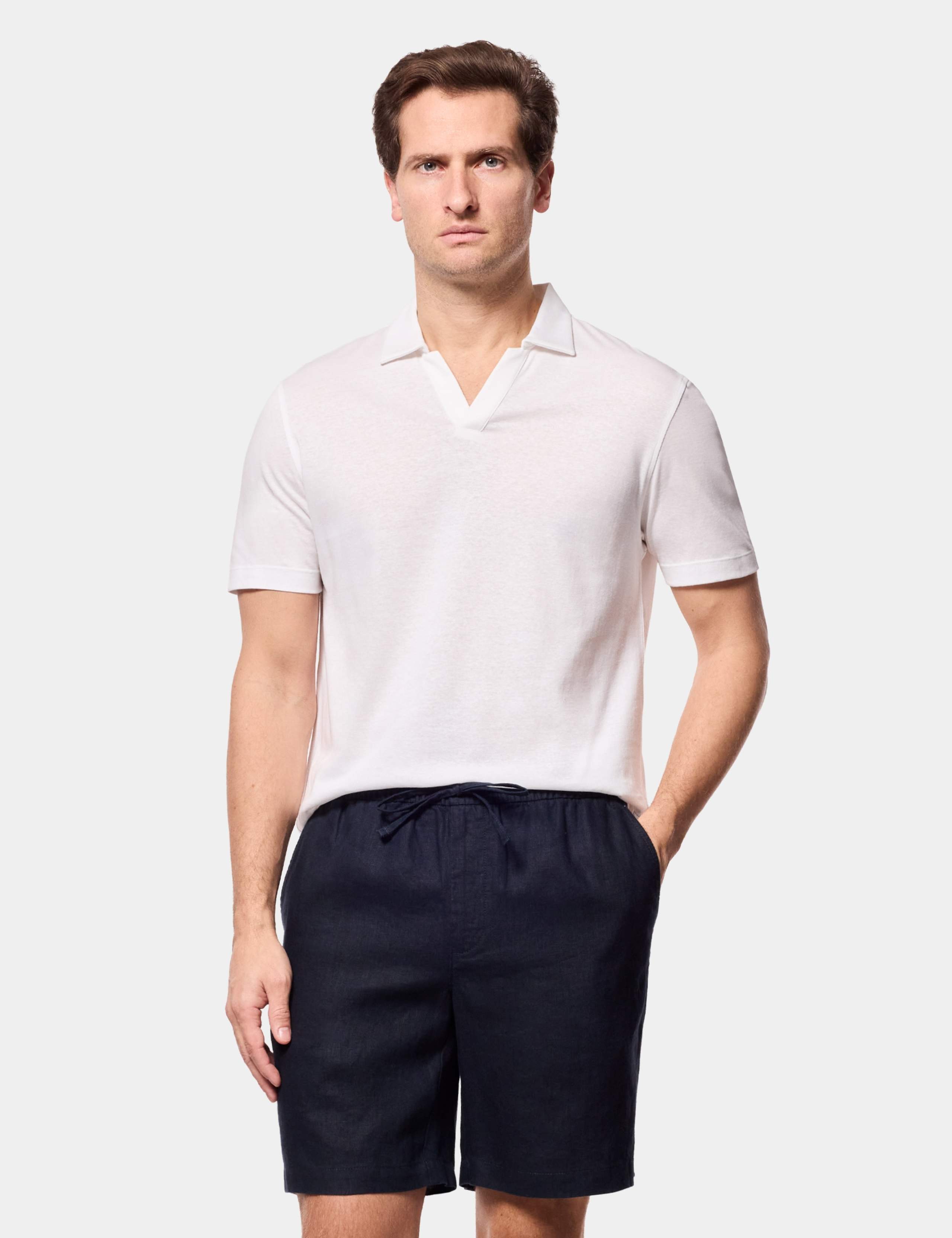 Pure Linen Open Neck Polo Shirt 1 of 3