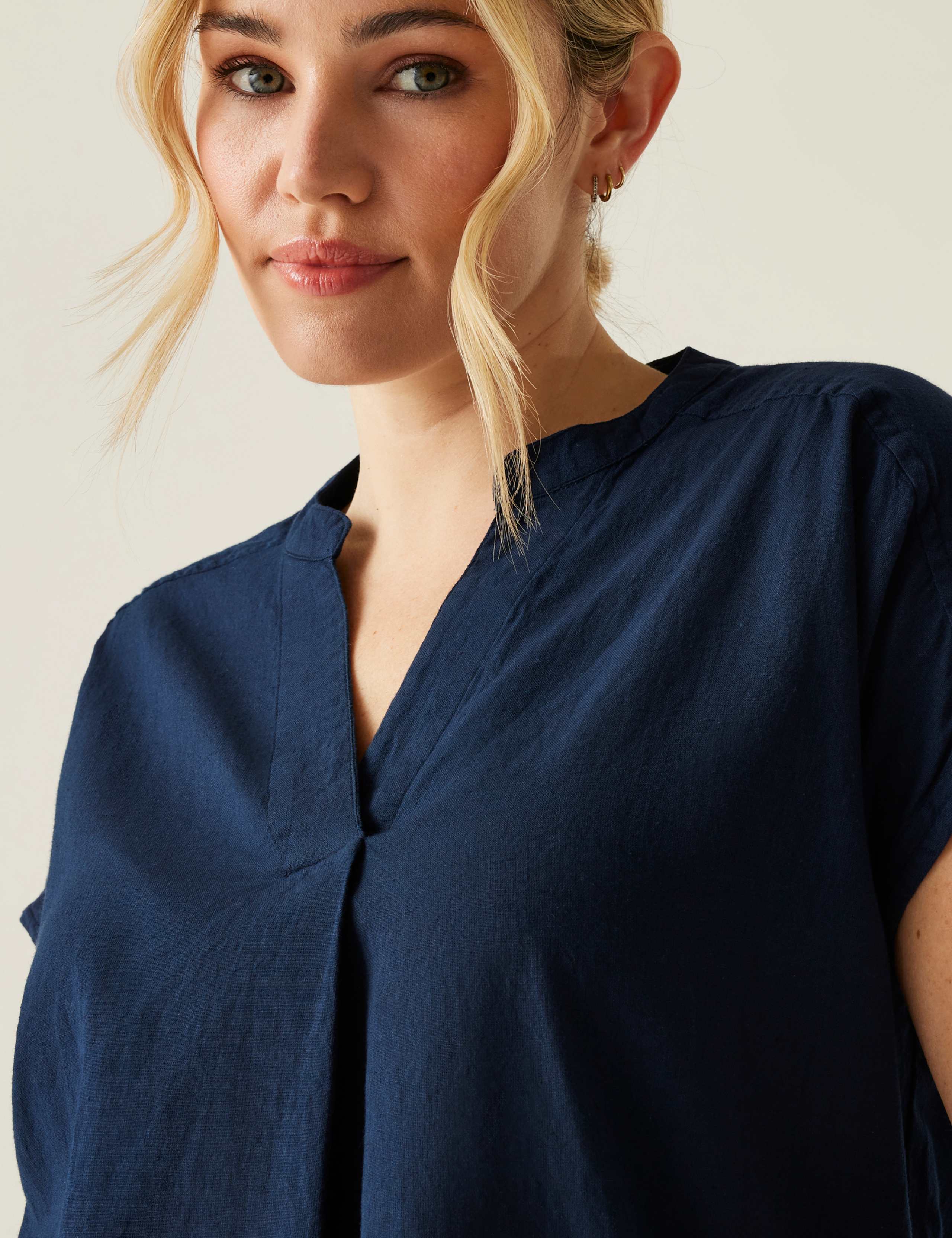 Rianne Cotton Rich V-Neck Blouse with Linen 3 of 7