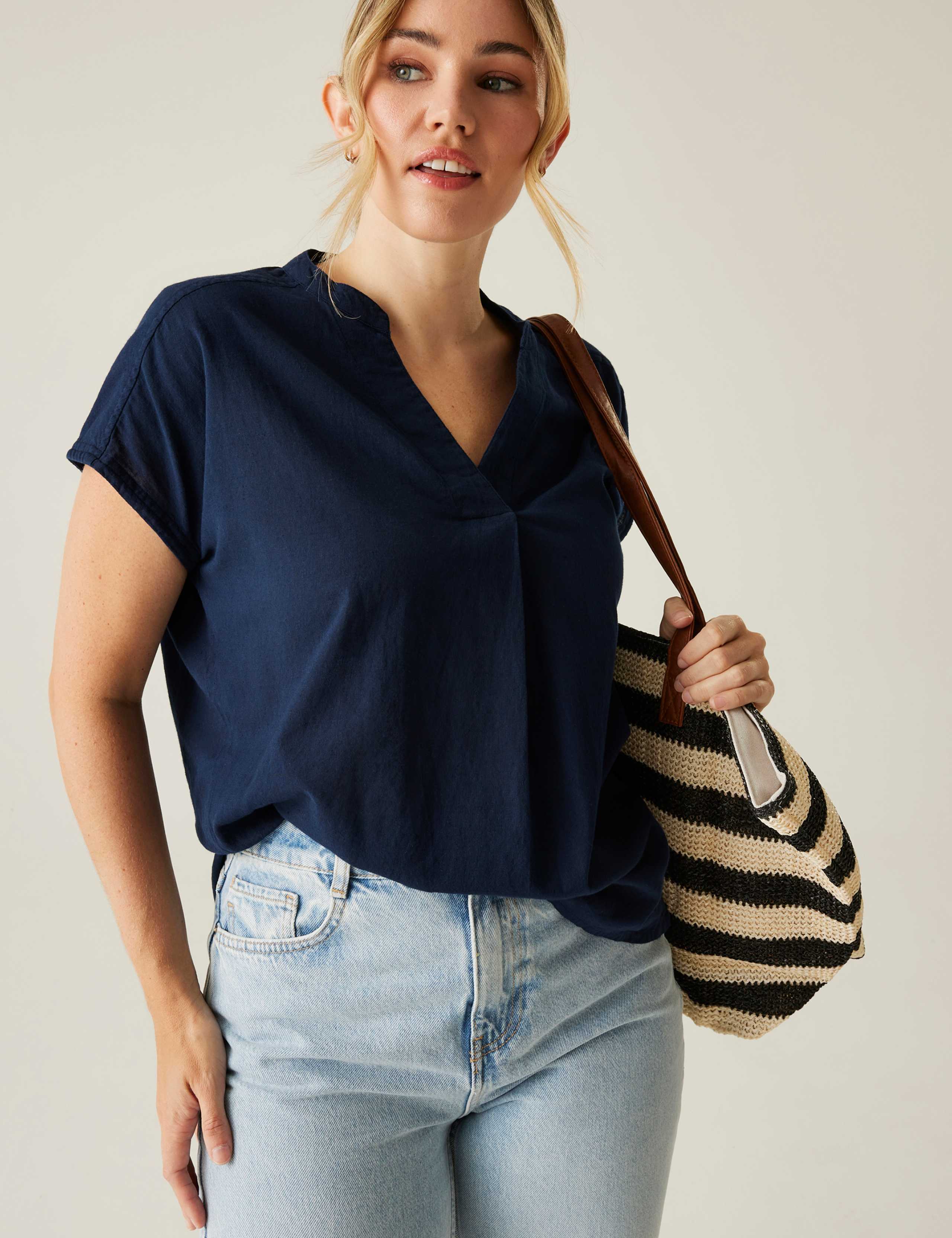 Rianne Cotton Rich V-Neck Blouse with Linen 4 of 7