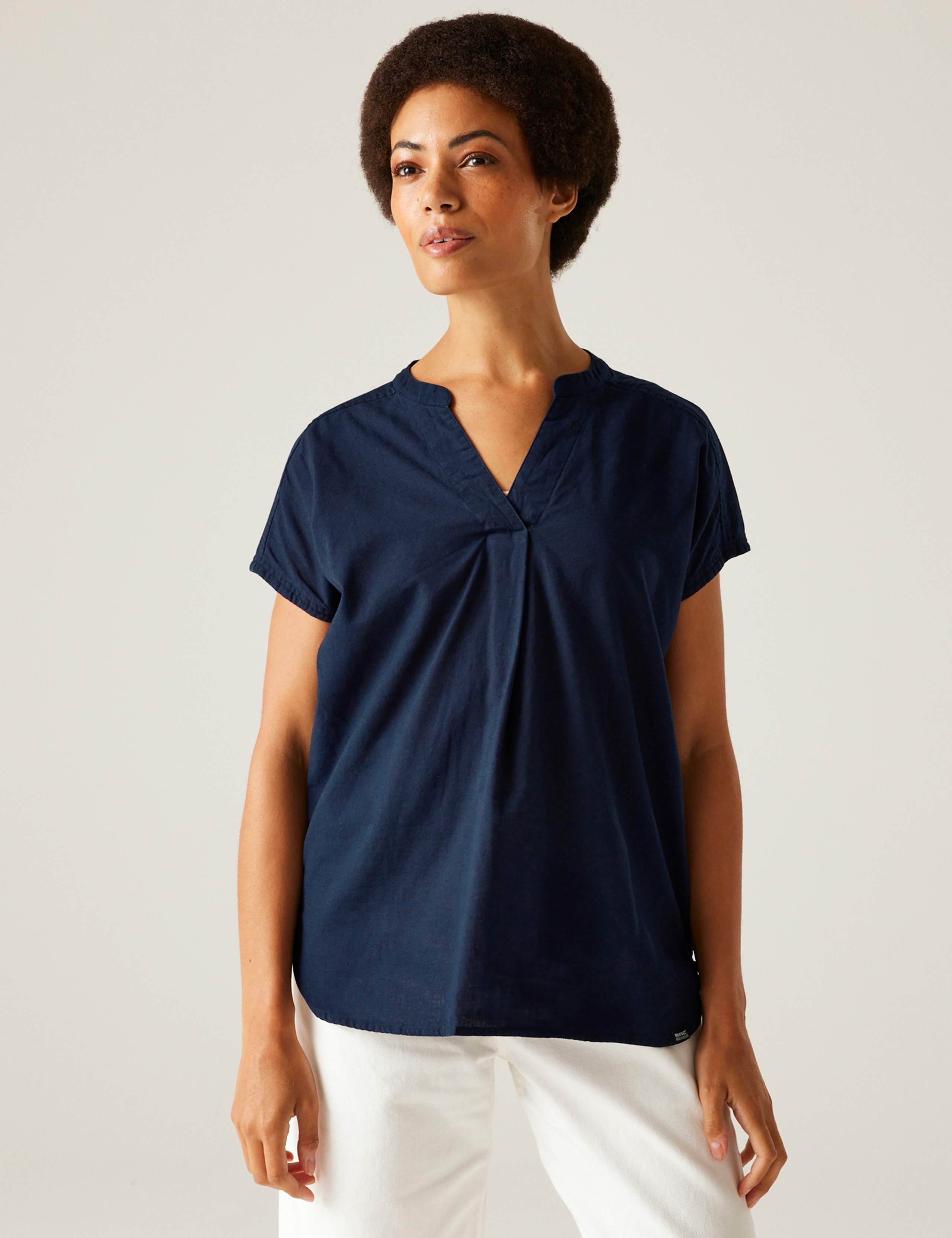 Rianne Cotton Rich V-Neck Blouse with Linen 7 of 7