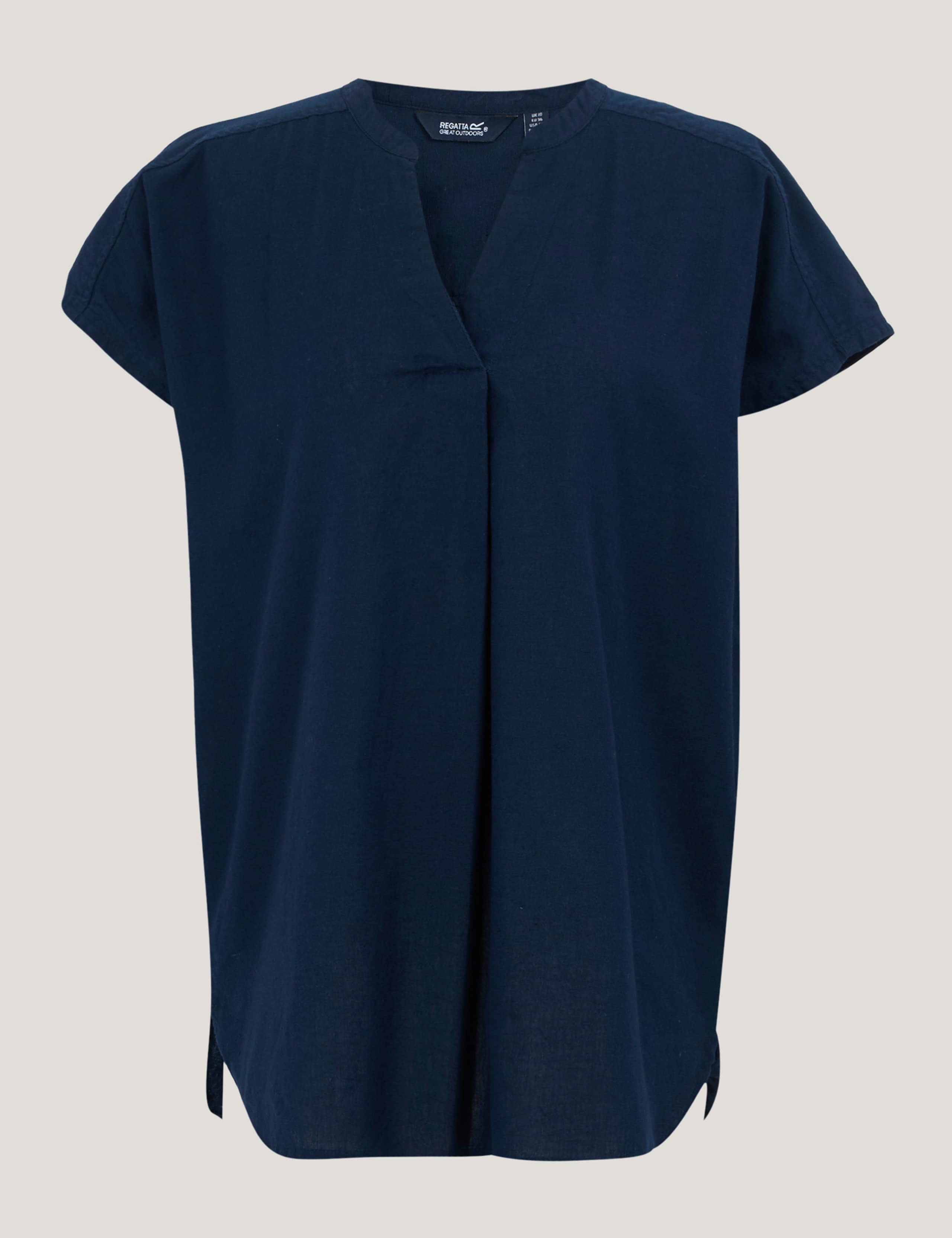 Rianne Cotton Rich V-Neck Blouse with Linen 2 of 7