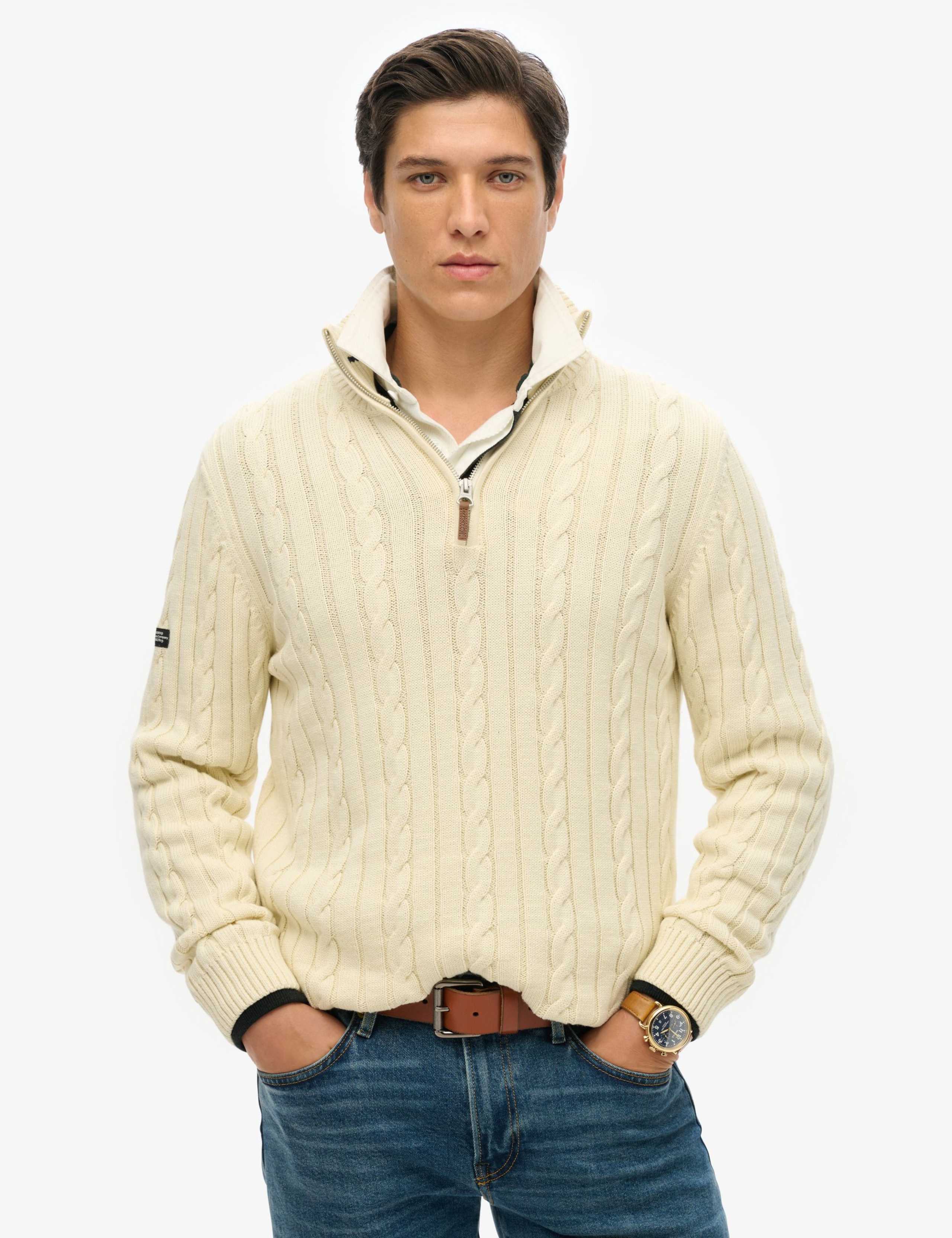 Pure Cotton Cable Half Zip Jumper 1 of 5