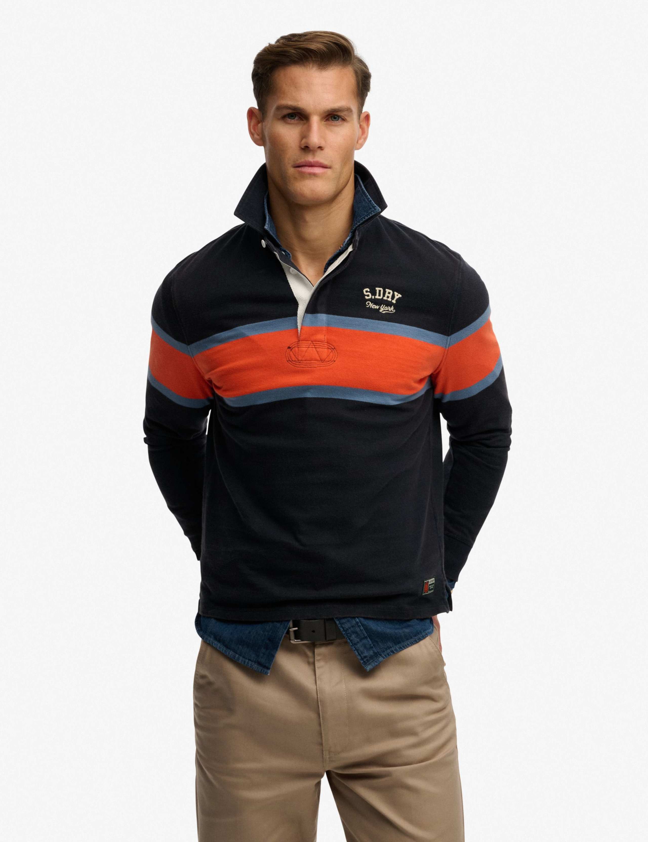 Pure Cotton Striped Funnel Neck Rugby Top 1 of 6