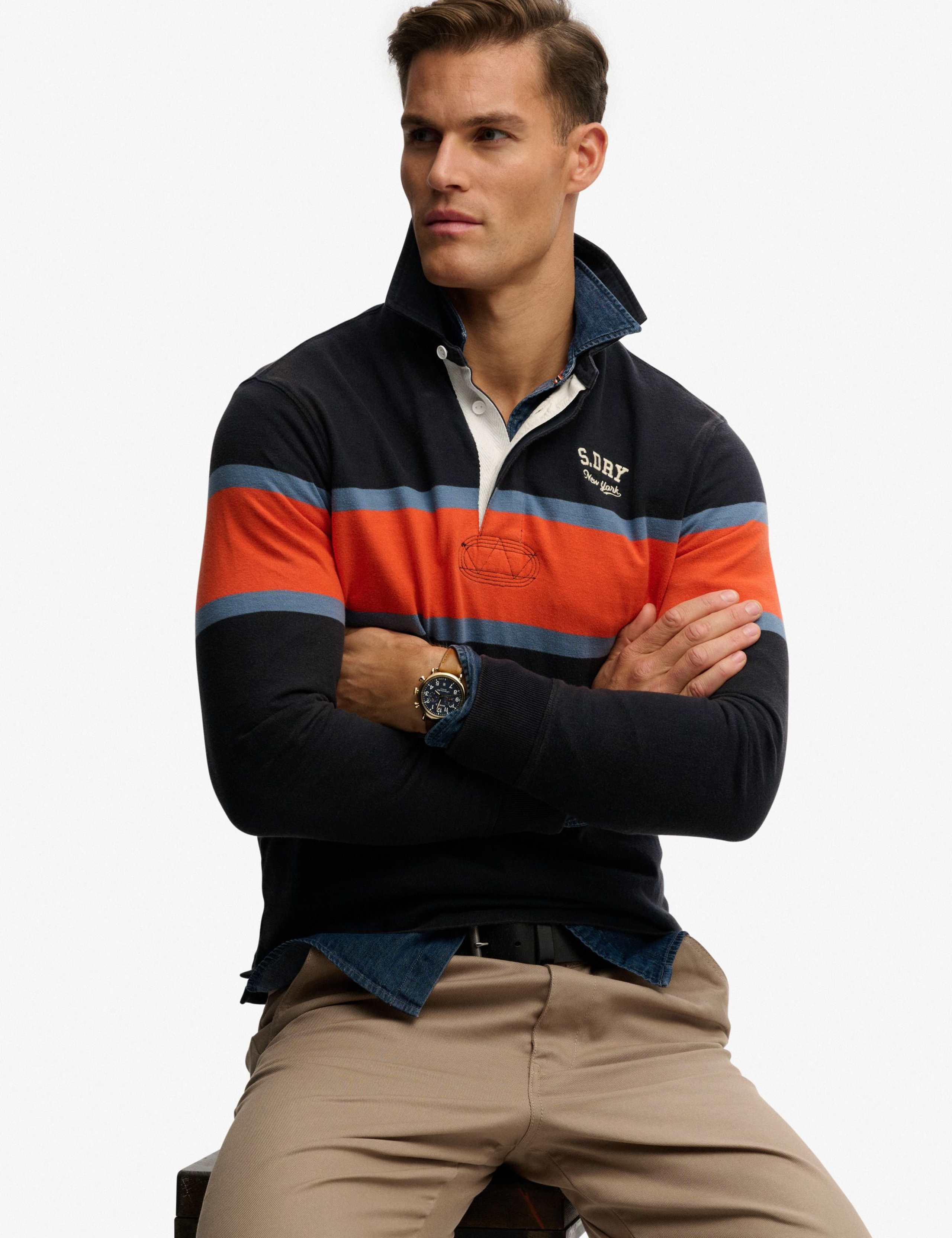 Pure Cotton Striped Funnel Neck Rugby Top 3 of 6
