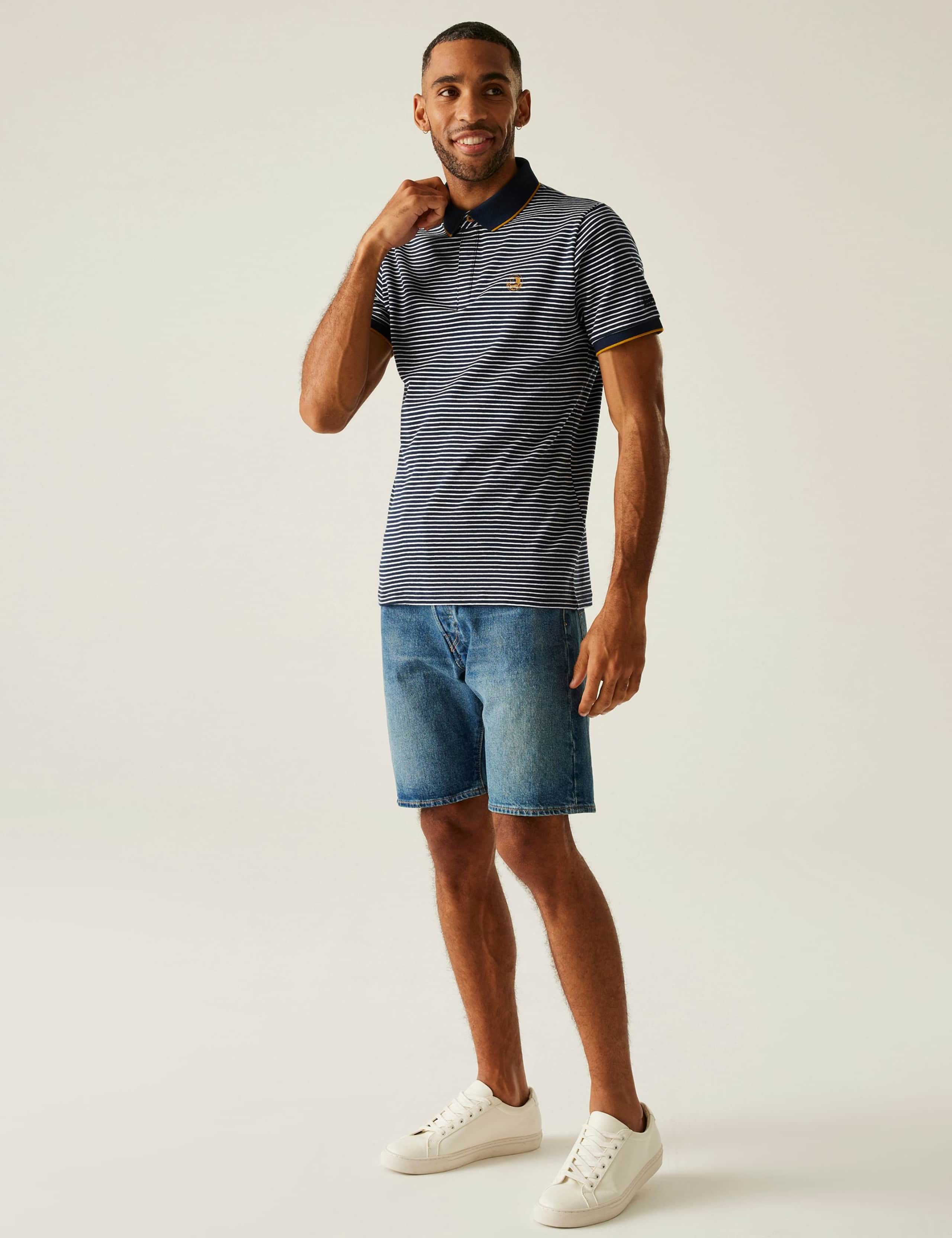 Tiver Pure Cotton Striped Tipped Polo Shirt 3 of 5