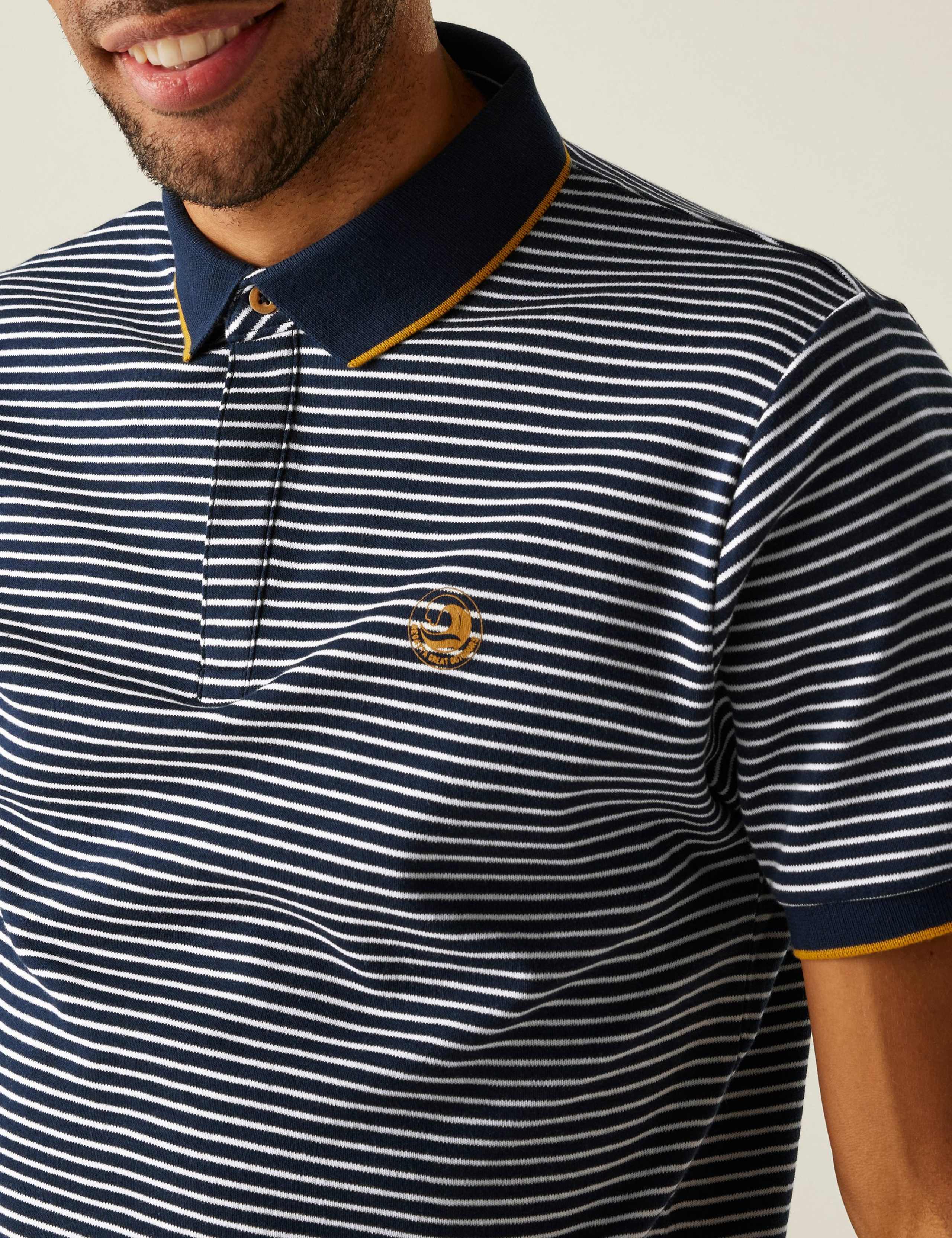 Tiver Pure Cotton Striped Tipped Polo Shirt 4 of 5