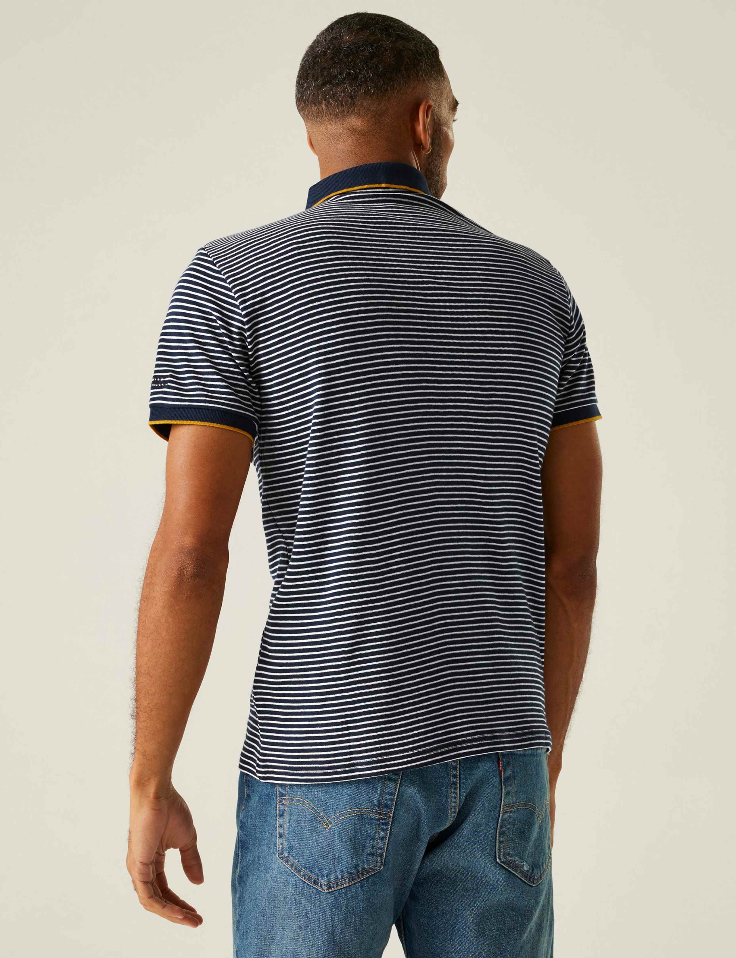 Tiver Pure Cotton Striped Tipped Polo Shirt 5 of 5