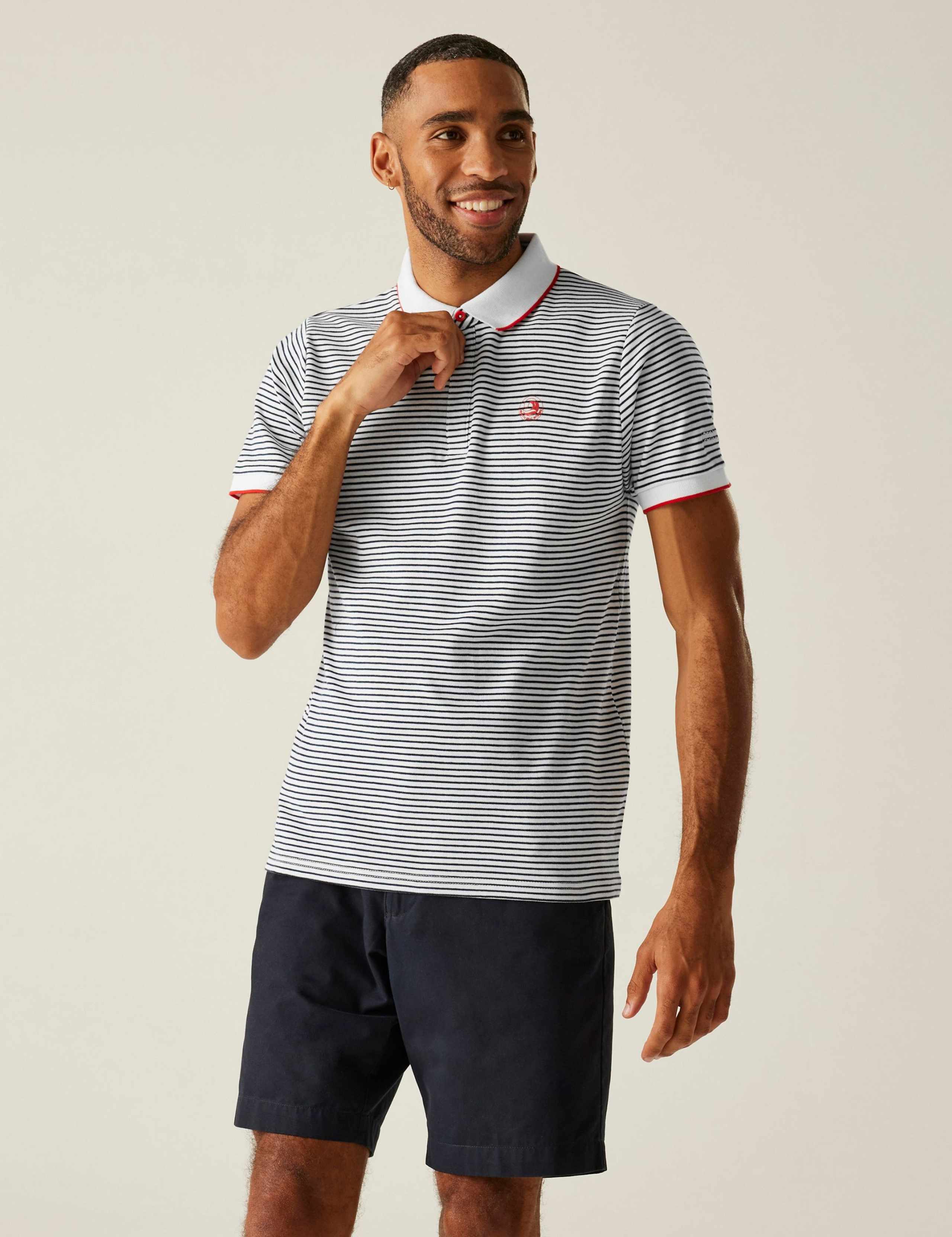 Tiver Pure Cotton Striped Tipped Polo Shirt 1 of 5