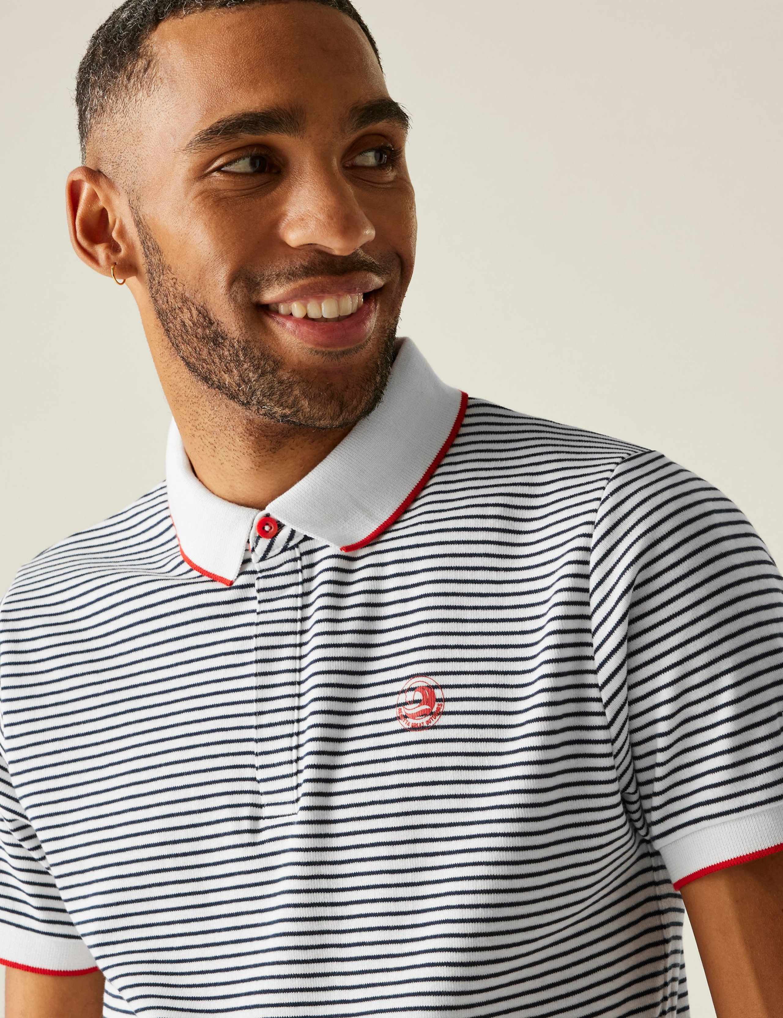Tiver Pure Cotton Striped Tipped Polo Shirt 4 of 5