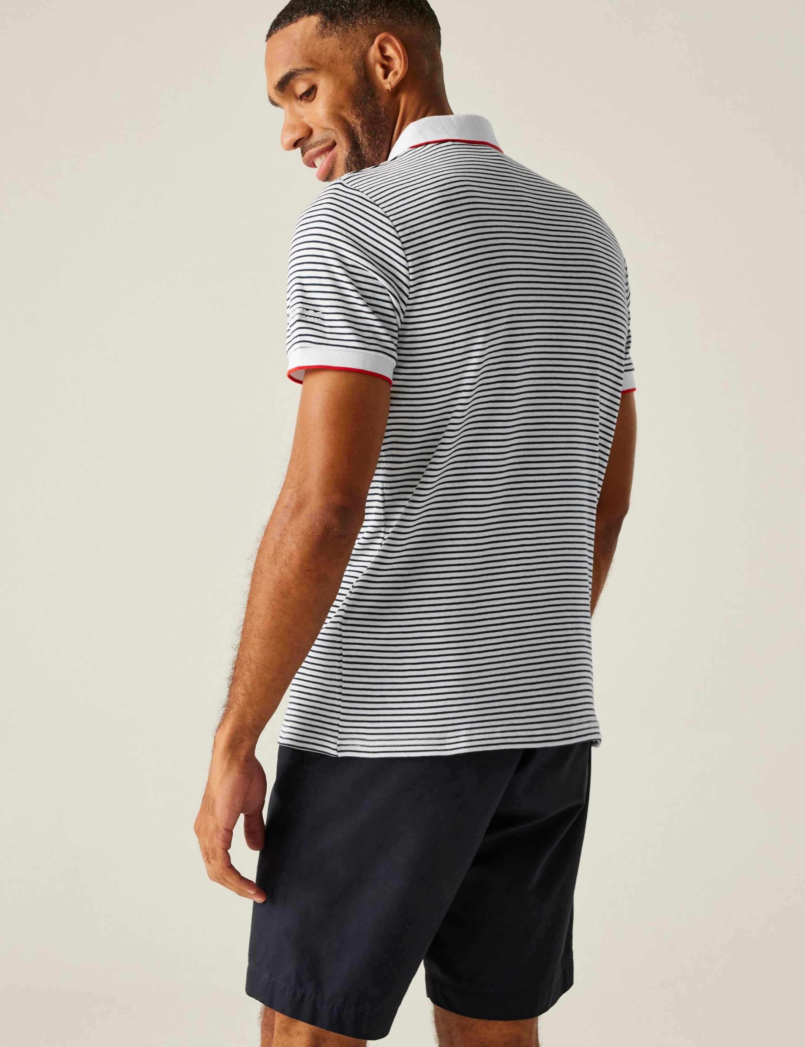 Tiver Pure Cotton Striped Tipped Polo Shirt 5 of 5
