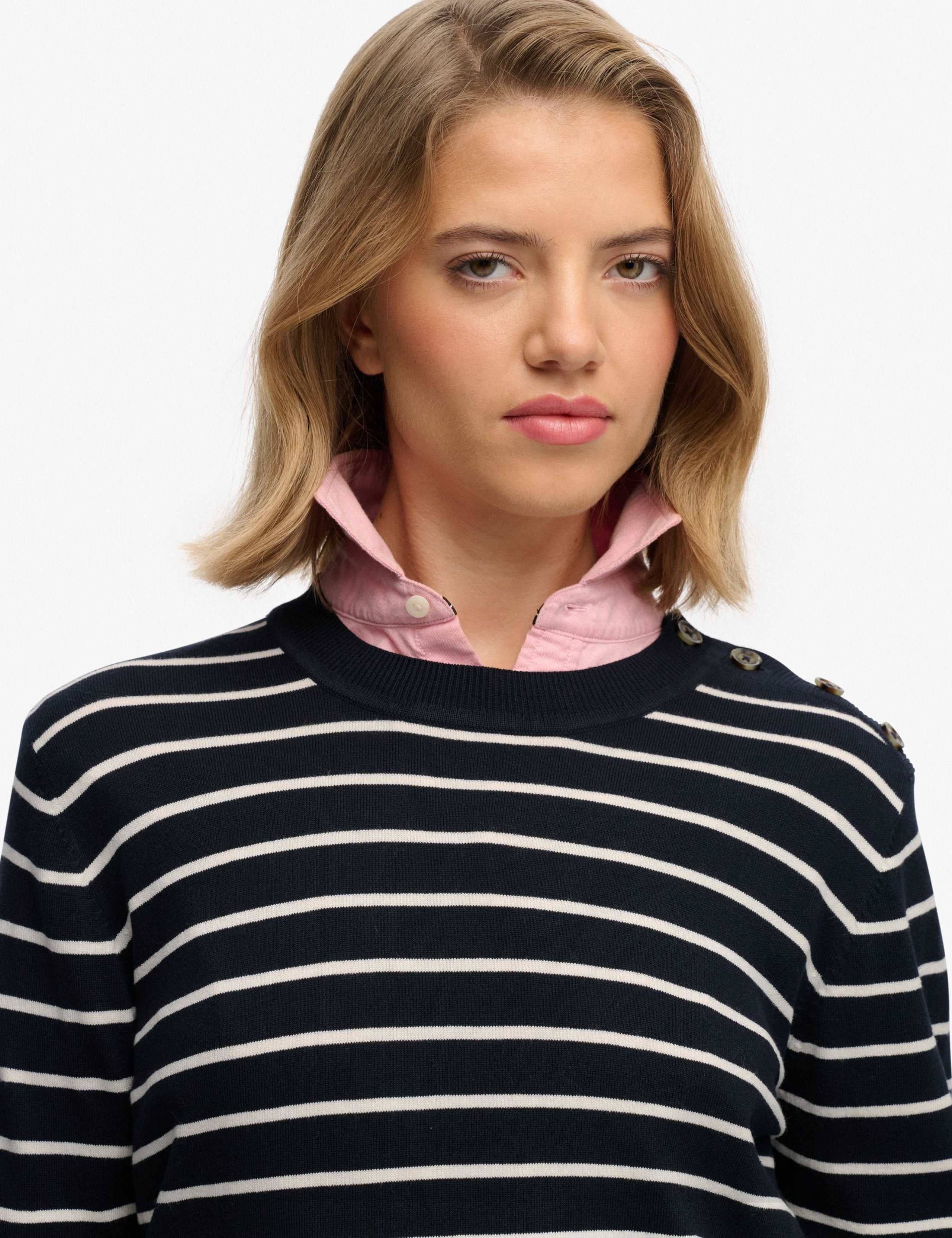 Striped Crew Neck Button Detail Jumper 3 of 6