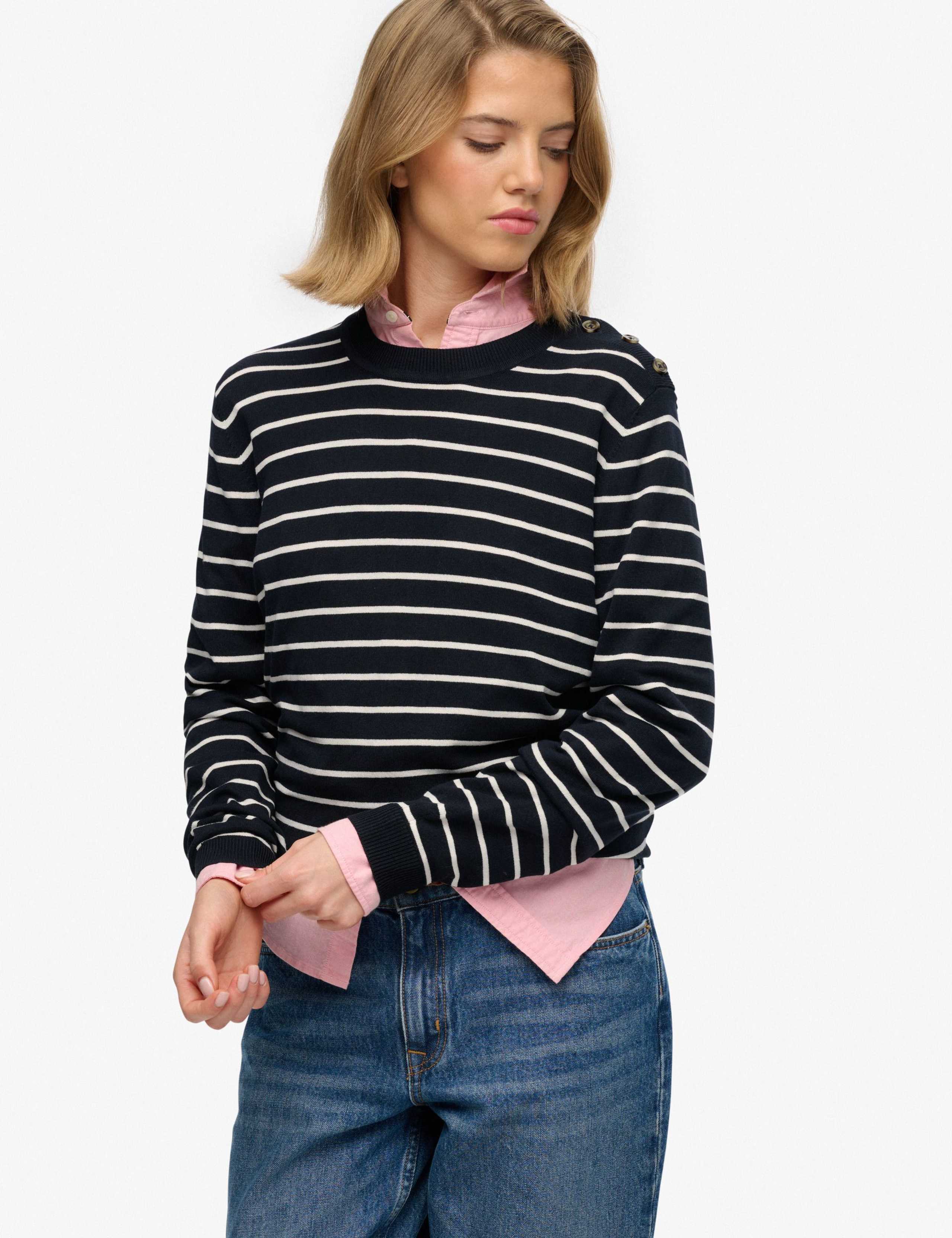 Striped Crew Neck Button Detail Jumper 4 of 6