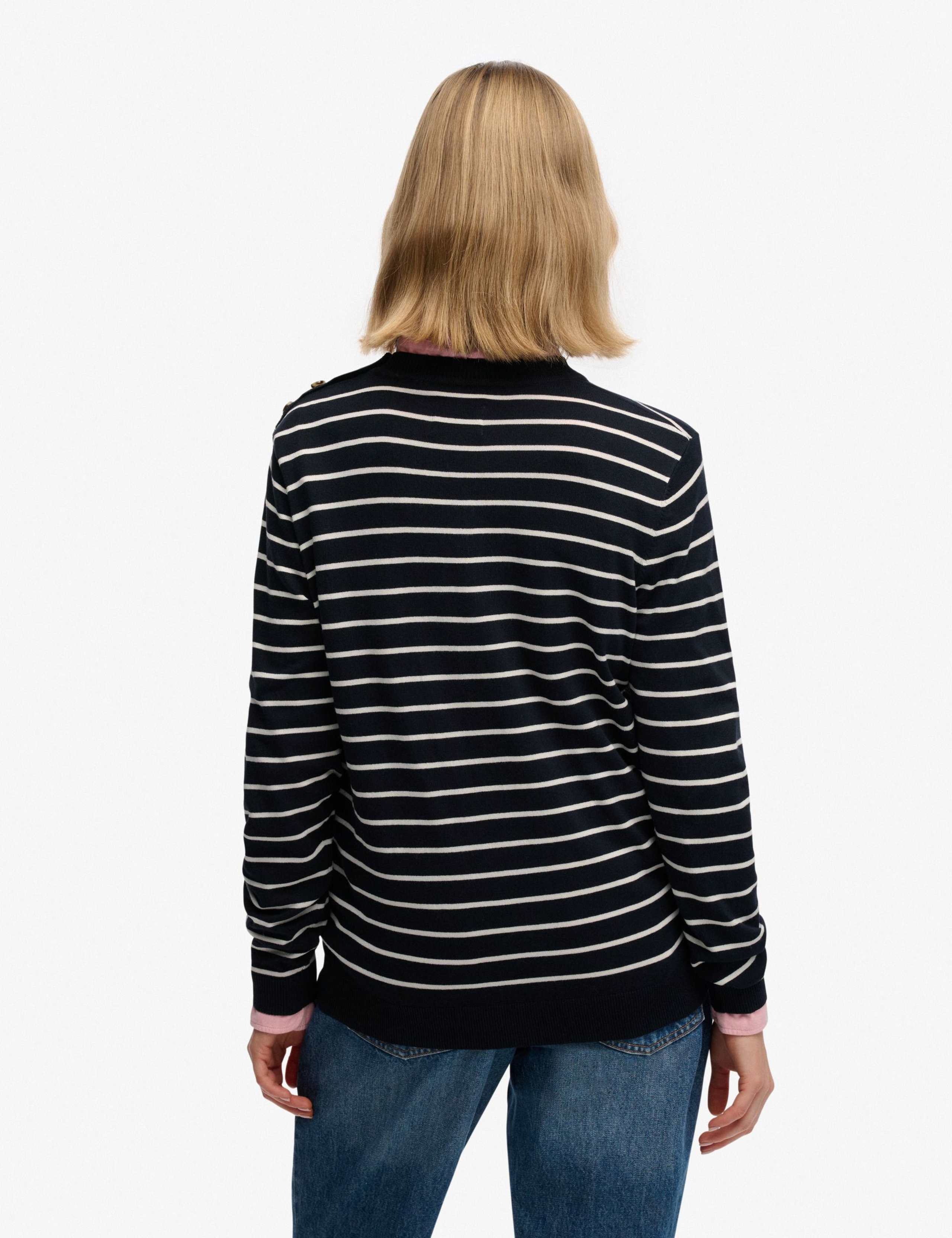 Striped Crew Neck Button Detail Jumper 5 of 6