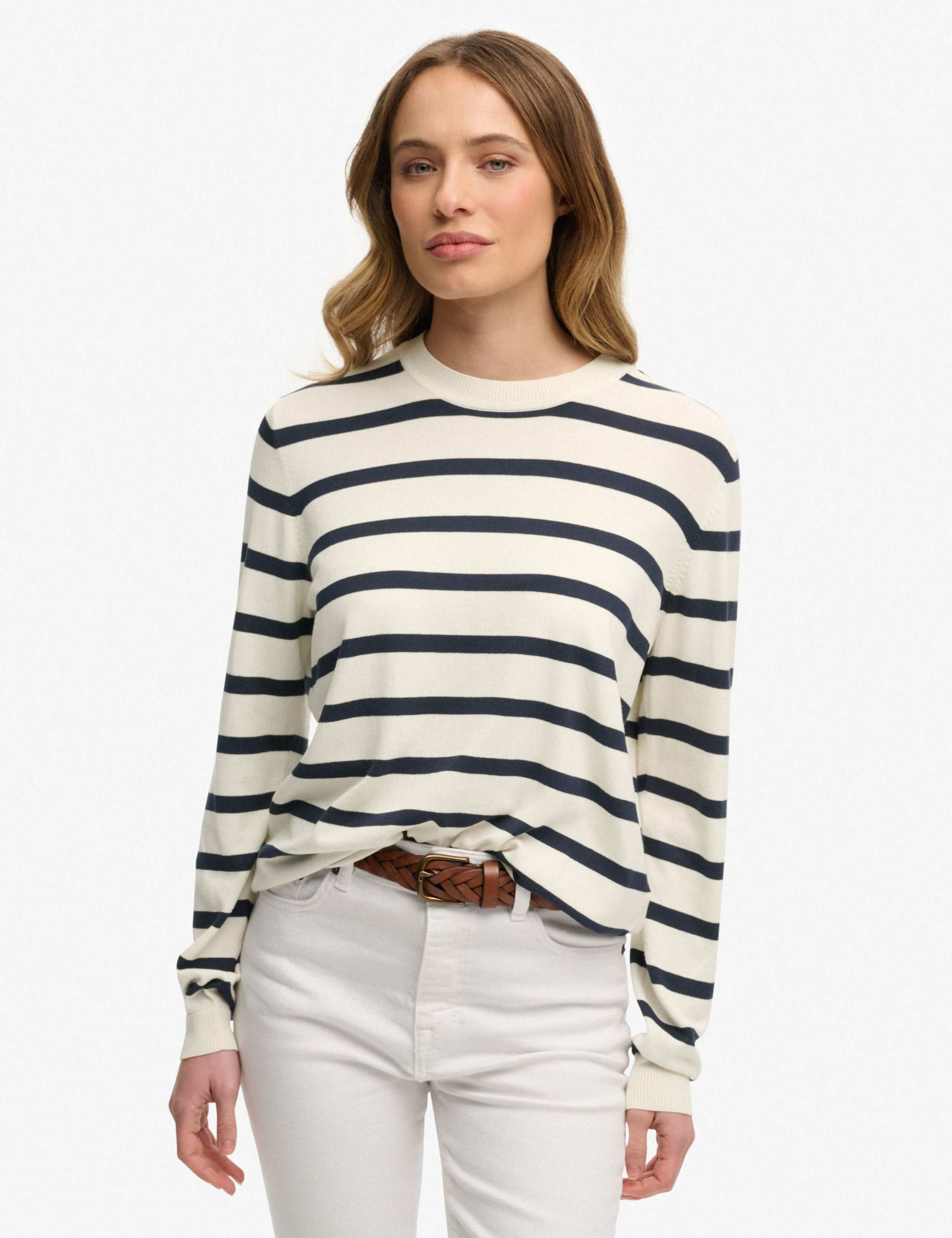Striped Crew Neck Button Detail Jumper 1 of 6