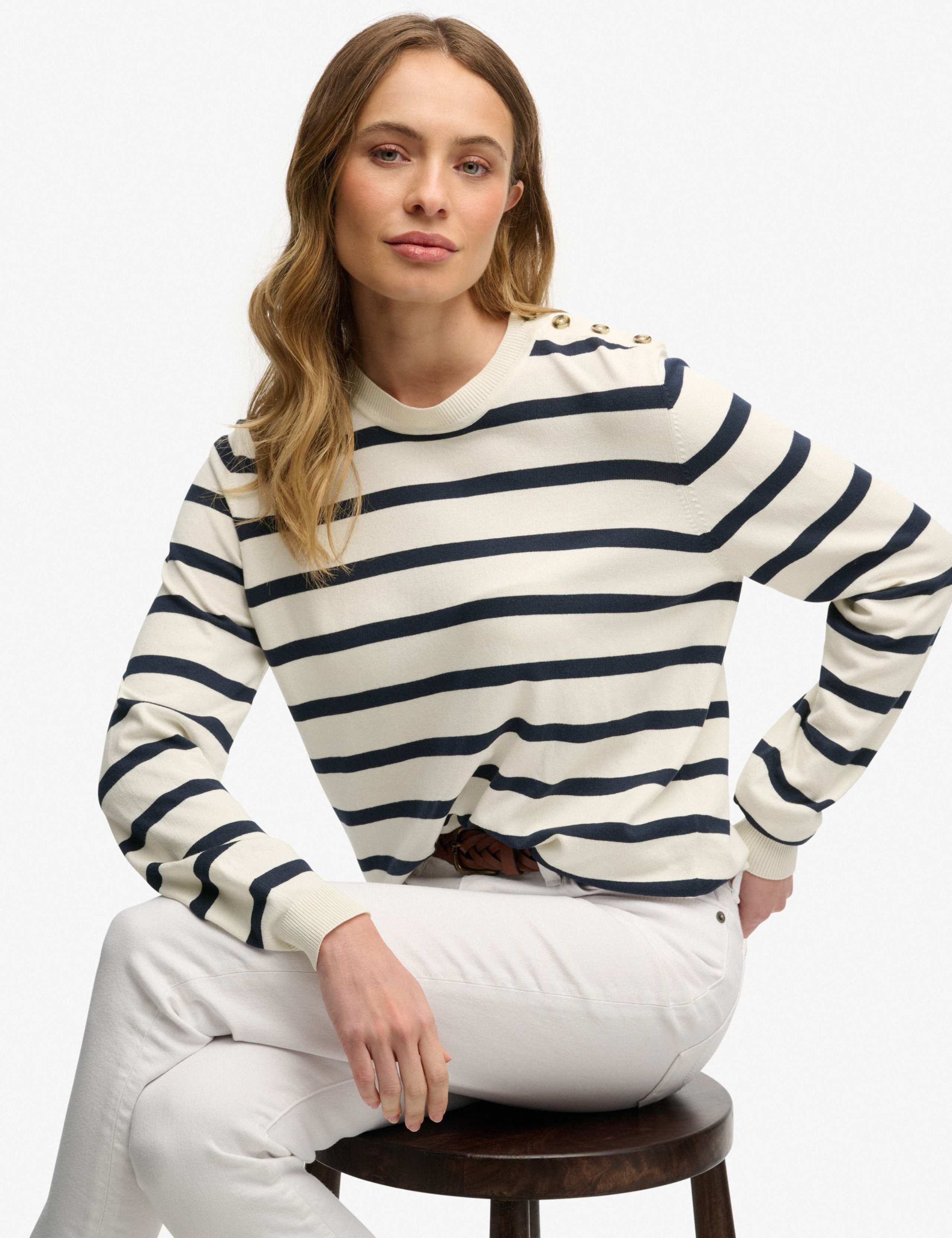 Striped Crew Neck Button Detail Jumper 3 of 6