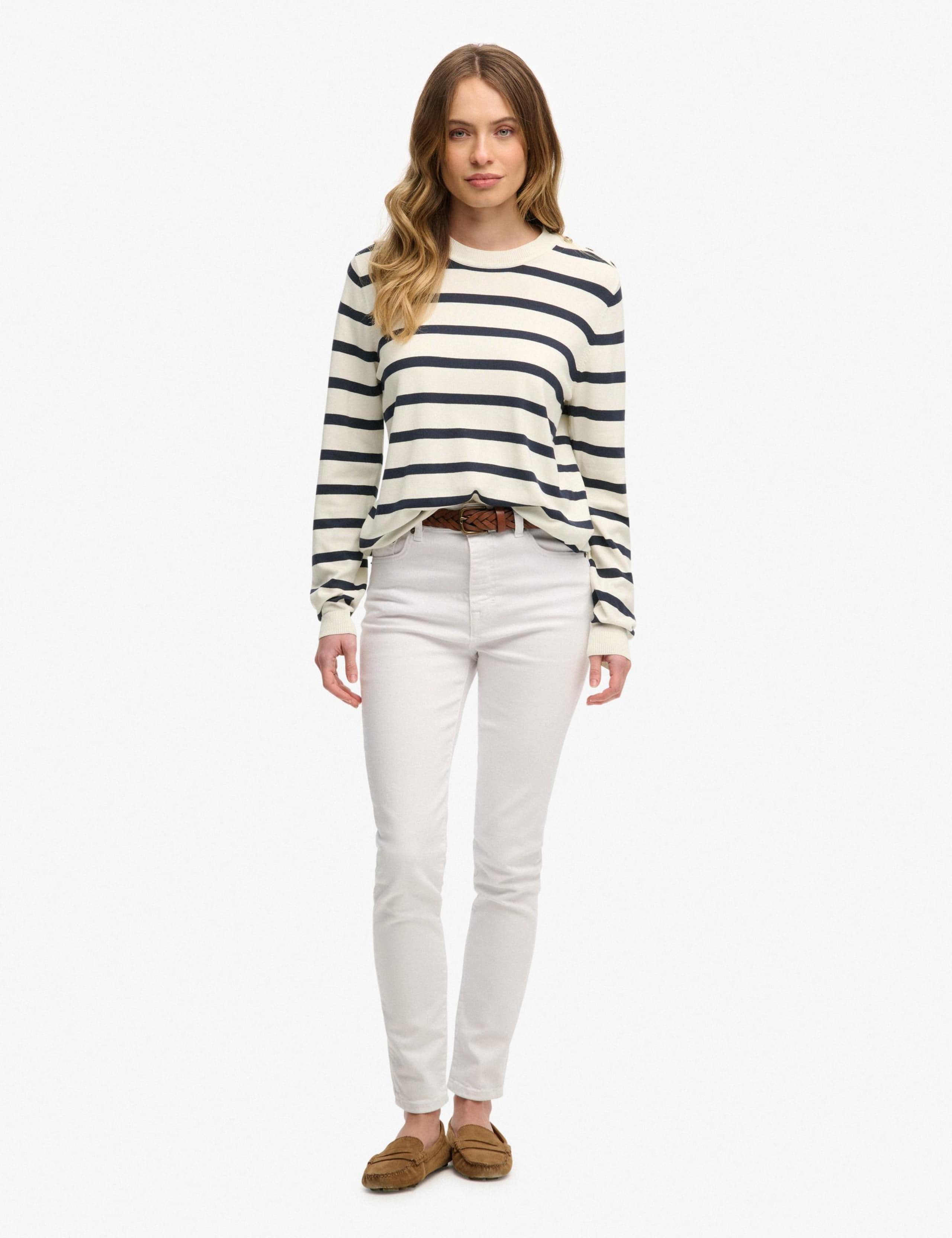 Striped Crew Neck Button Detail Jumper 4 of 6