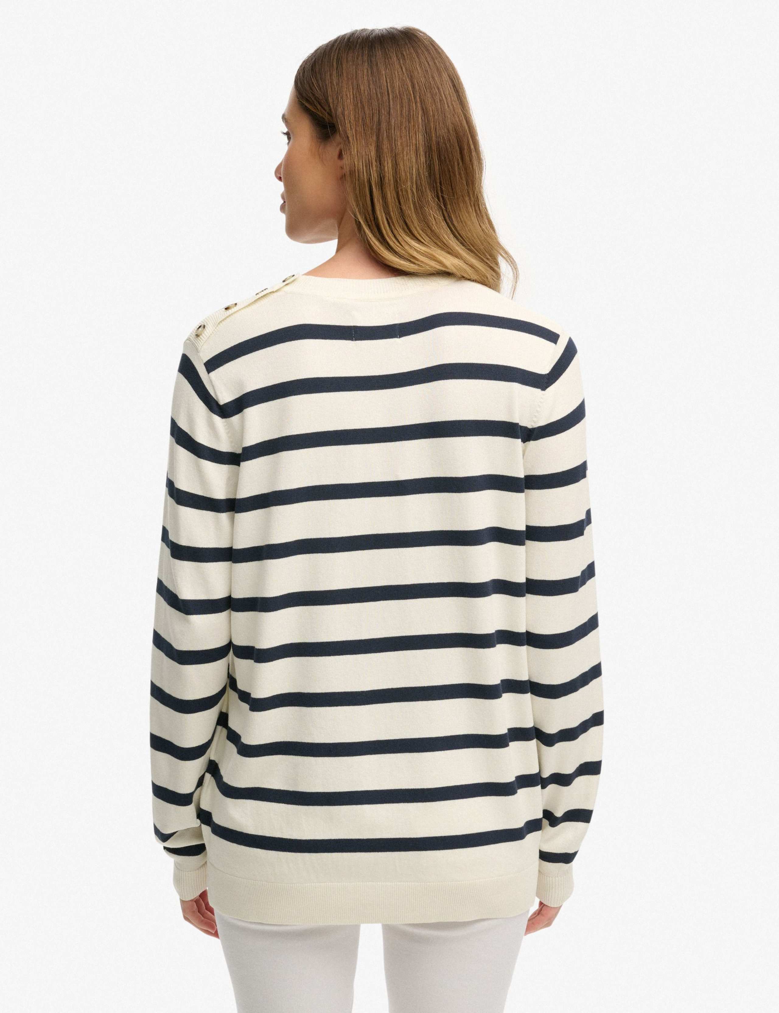 Striped Crew Neck Button Detail Jumper 5 of 6