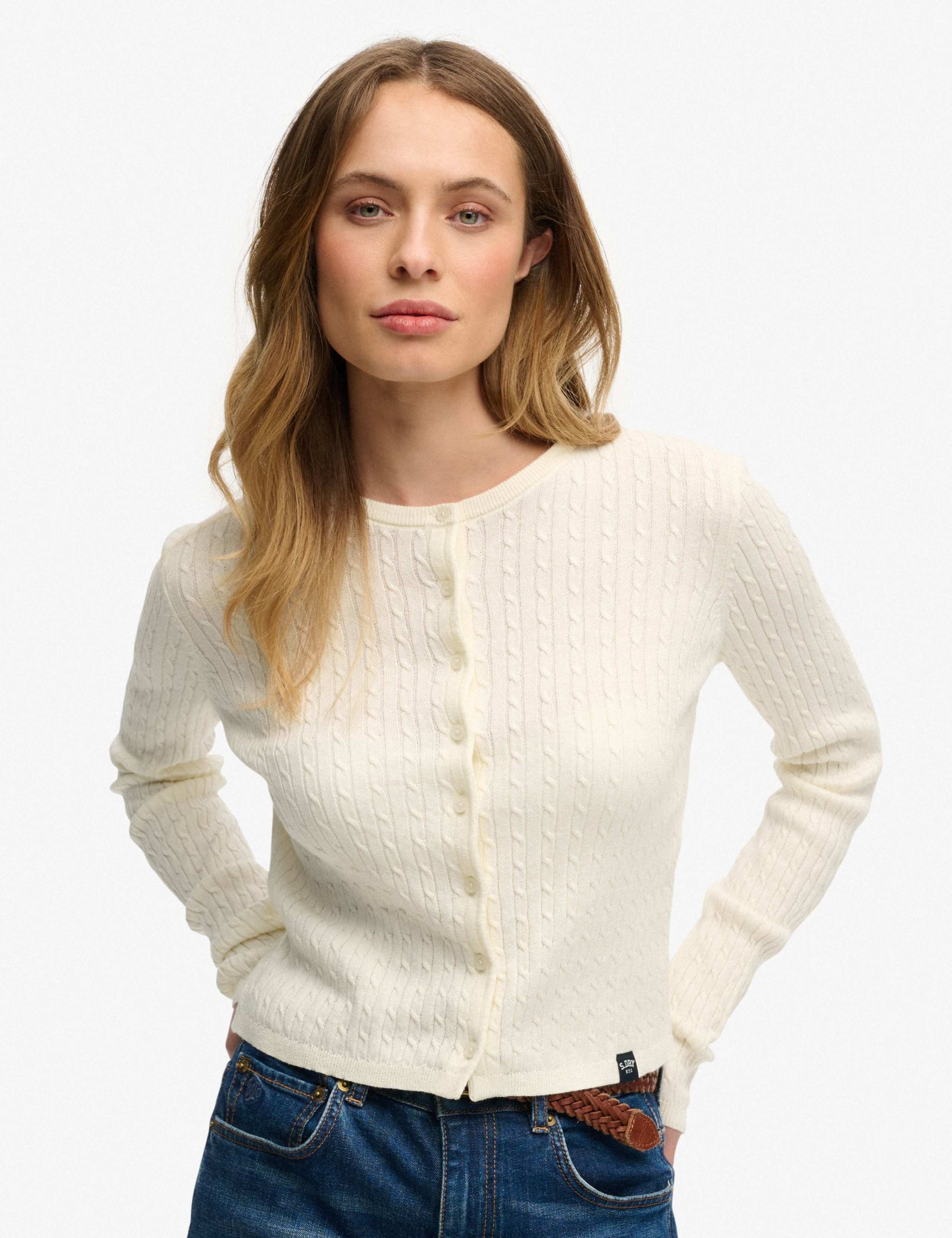 Pure Cotton Cable Knit Crew Neck Cardigan 1 of 6