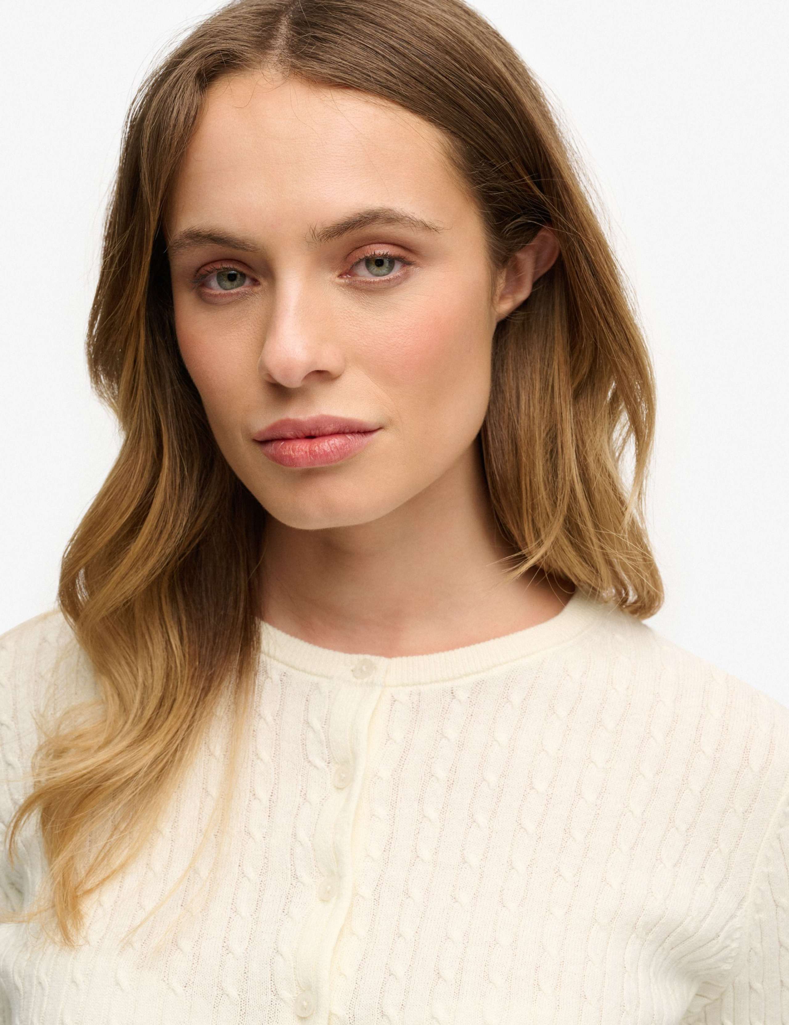 Pure Cotton Cable Knit Crew Neck Cardigan 6 of 6