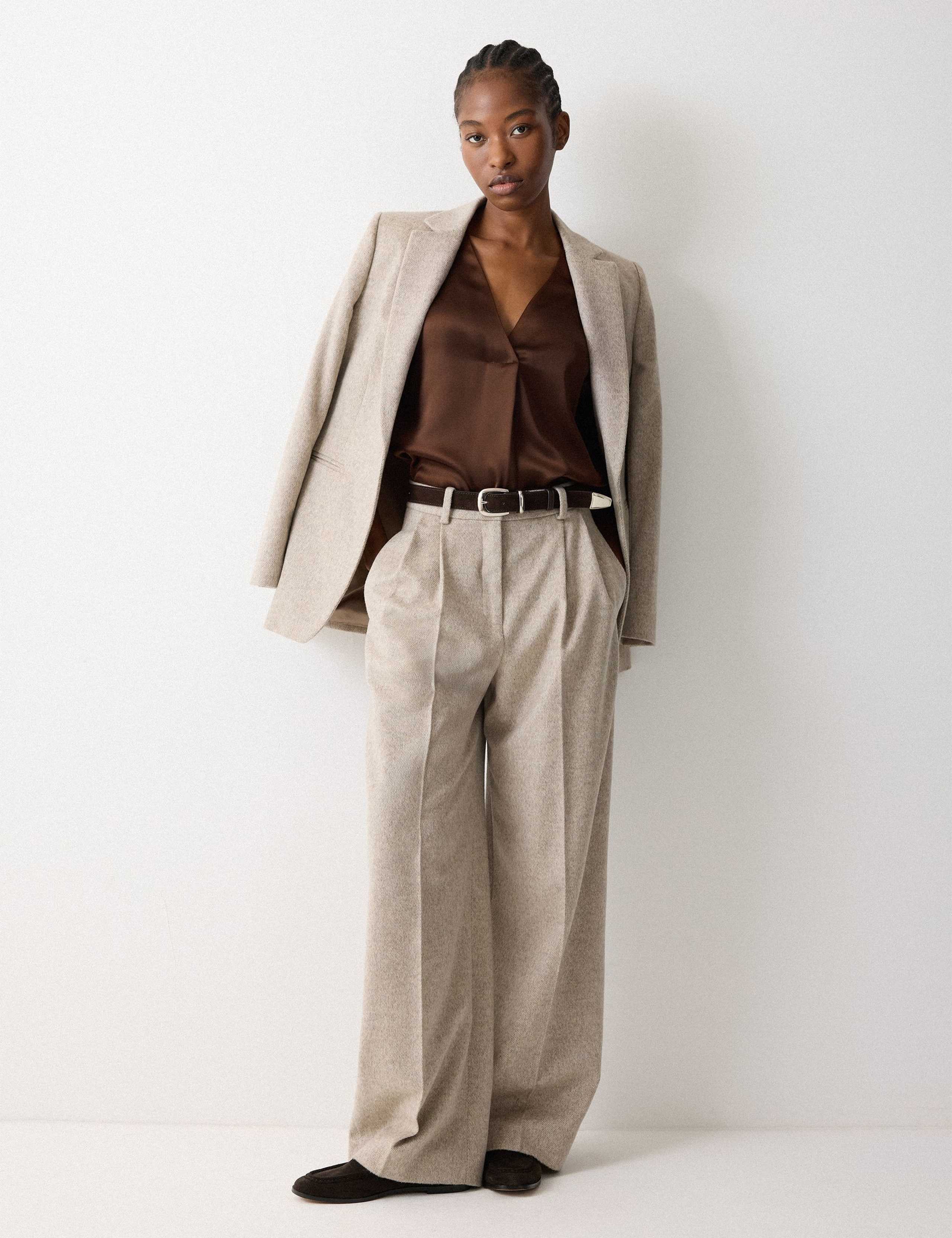 Satin V-Neck Pleat Front Relaxed Blouse 5 of 6