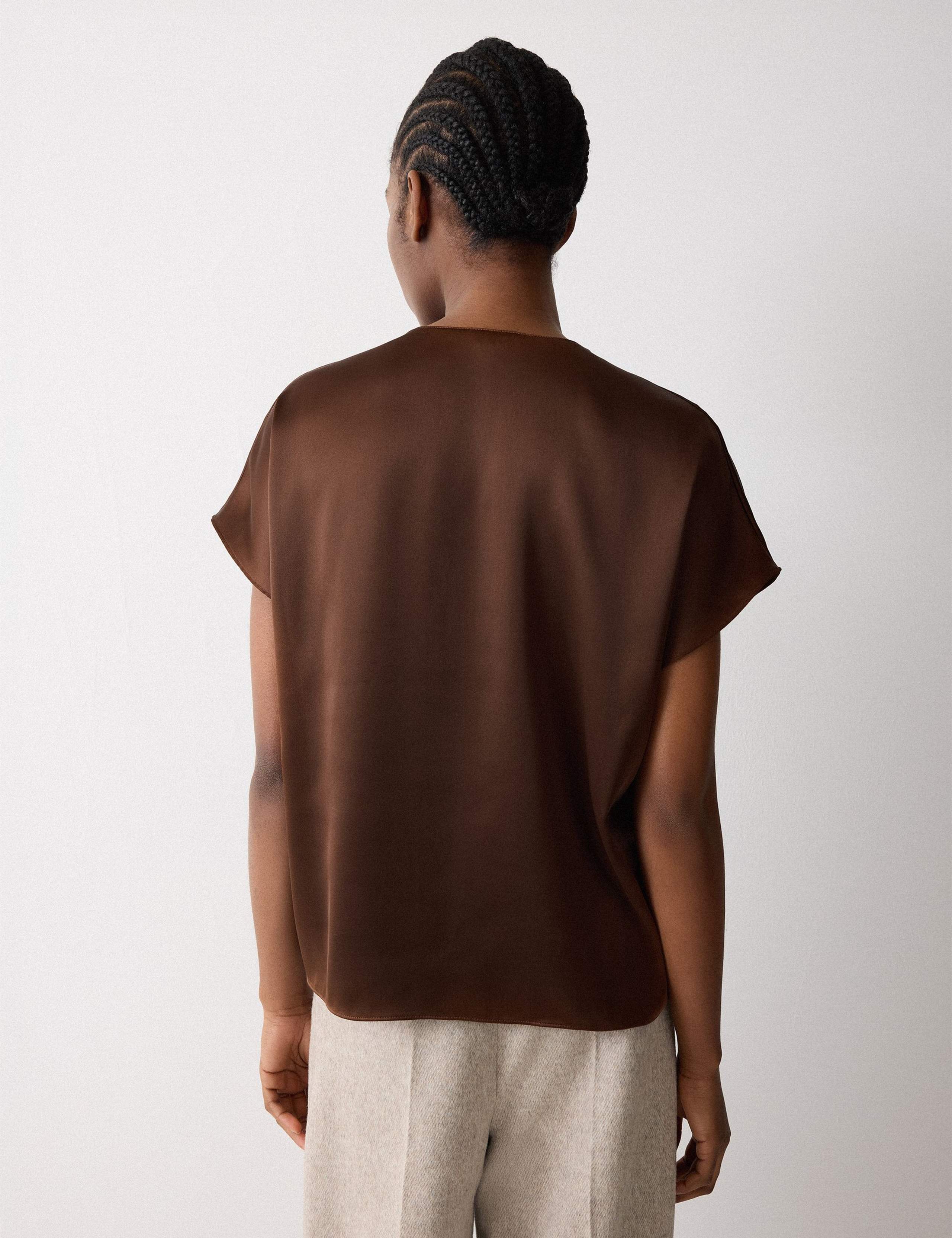 Satin V-Neck Pleat Front Relaxed Blouse 6 of 6